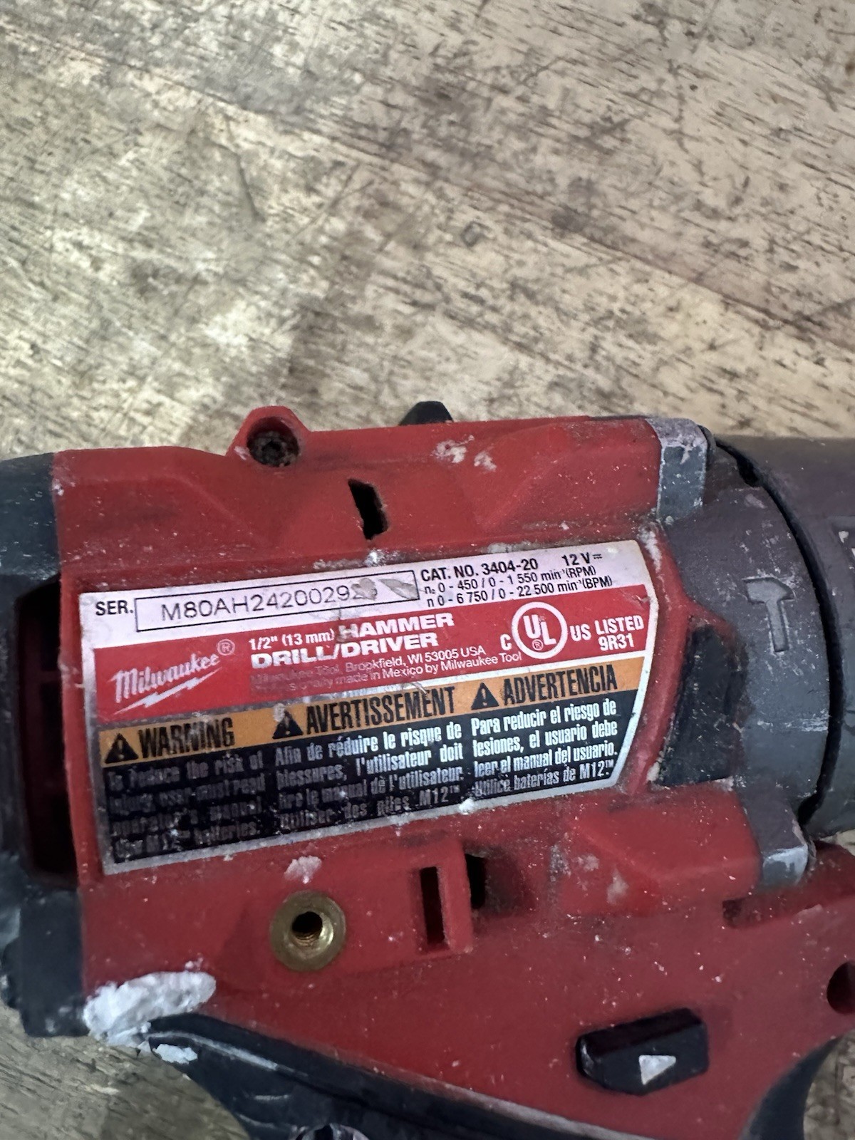Milwaukee 3404-20 M12 Fuel 1/2&Prime; Hammer Drill/Driver For Parts Or Repair JL-40