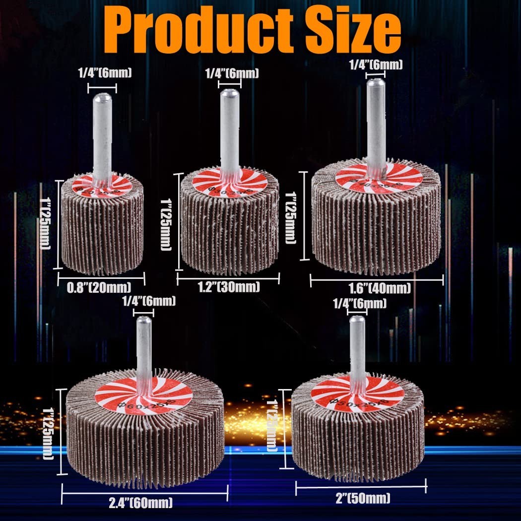 Abrasive Flap Wheel Sander Set 20pcs 5 Sizes 60/80/120/240 Grits for Drill