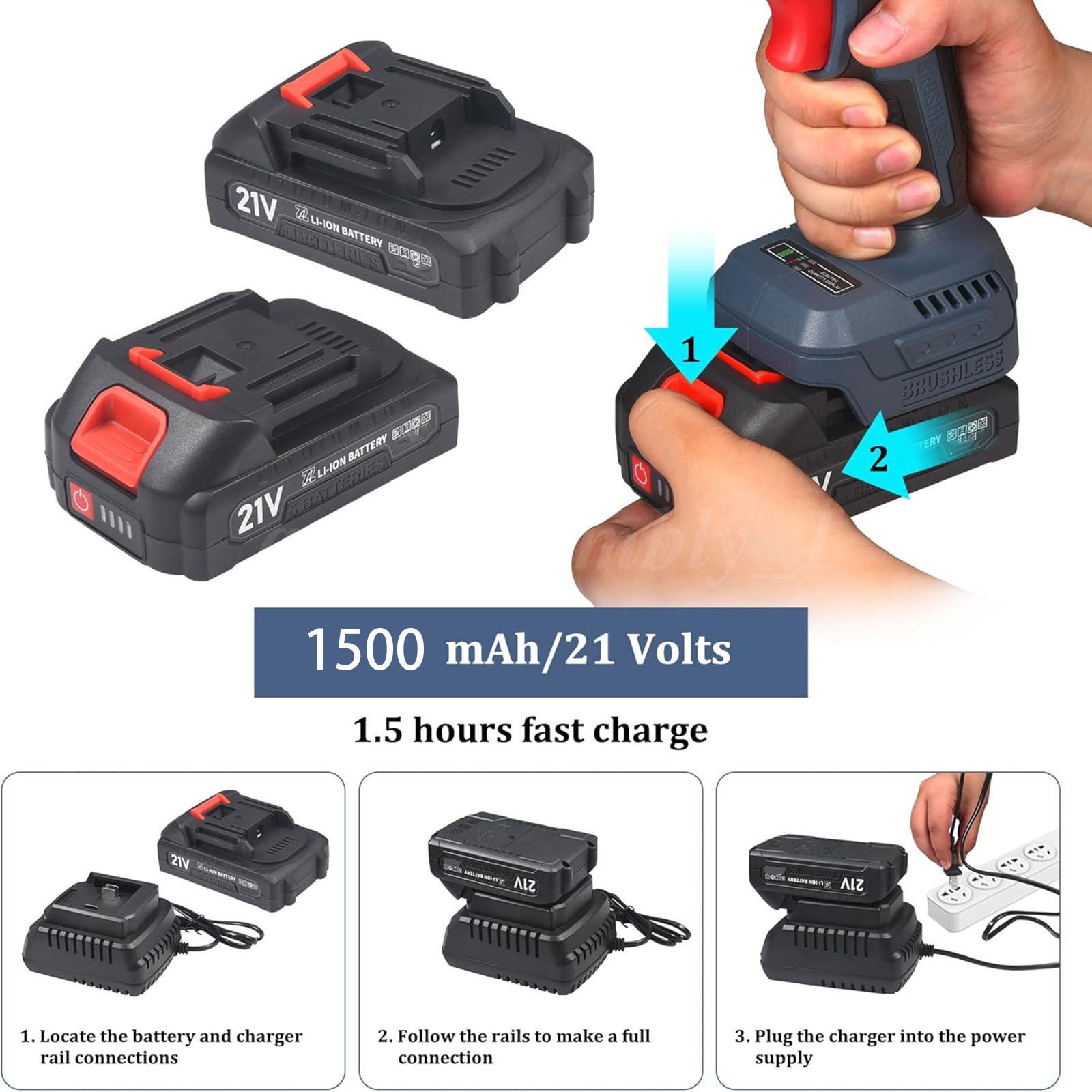 Cordless Brushless Impact Driver Hammer Drill Combo Kit w/ 2 Battery & Charger