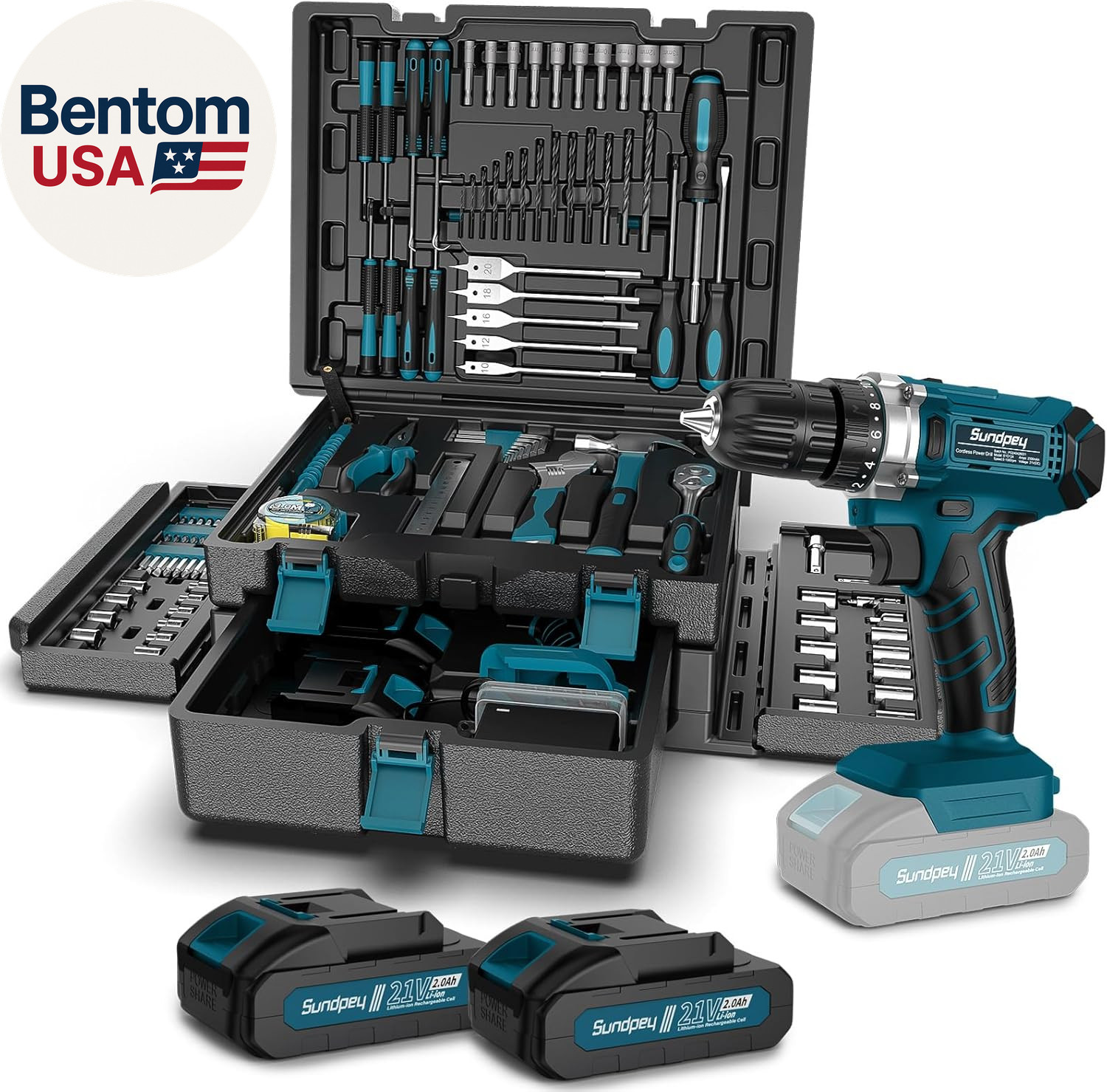 Tool Kit with 21V Cordless Drill – 255-Pcs Portable Complete General Basic Home