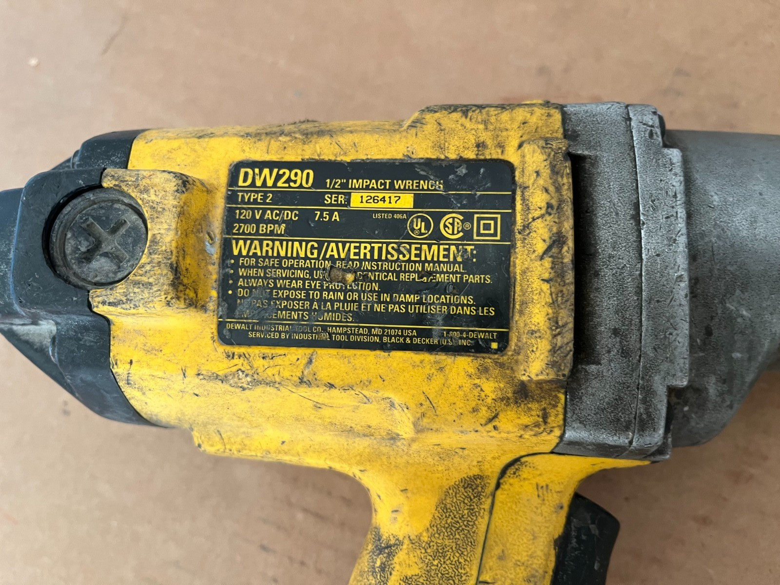 DeWalt DW290 1/2&Prime; Impact Wrench Type 2 120V 7.5A Electric Corded