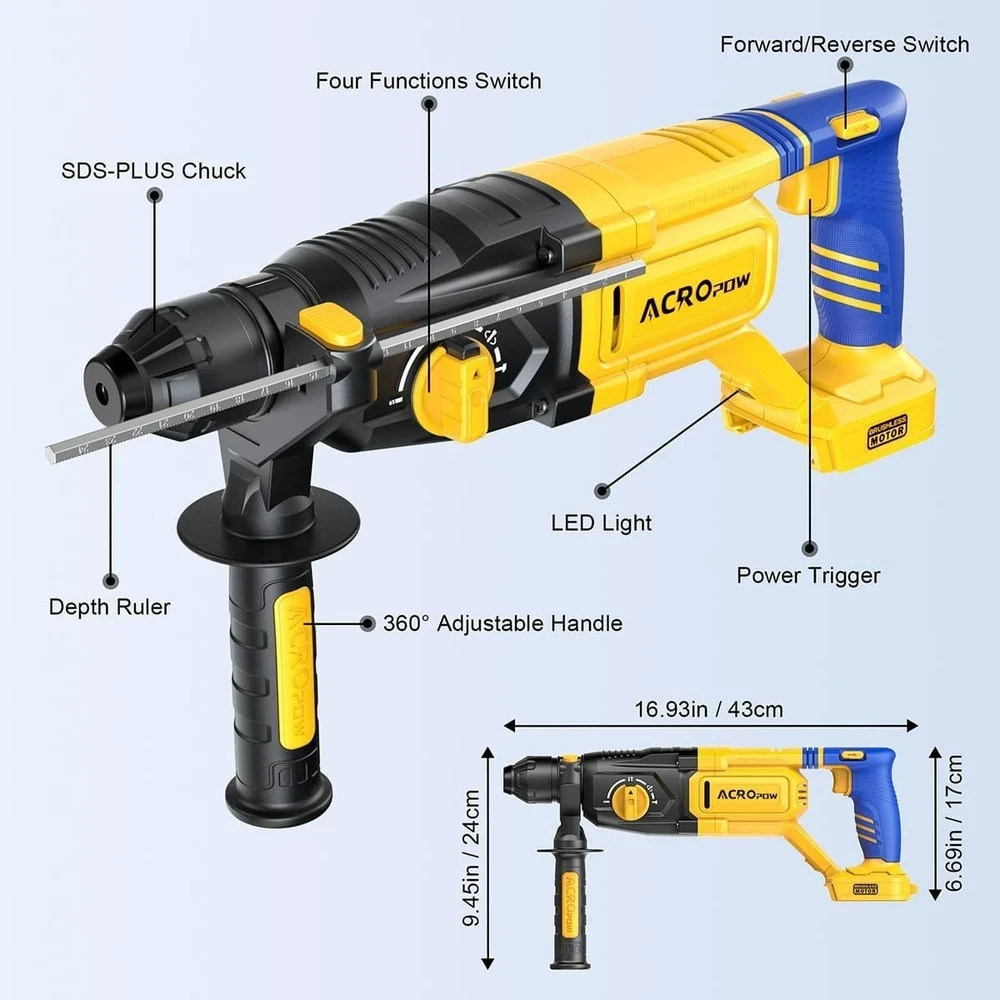 Sds-Plus Cordless Rotary Hammer Drill for Dewalt 20V Battery，Brushless Motor, Sa