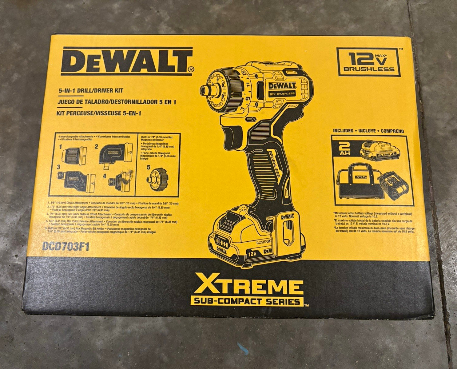 DEWALT DCD703F1 12V MAX Brushless 5-in-1 Drill/Driver 3/8 Keyless Kit