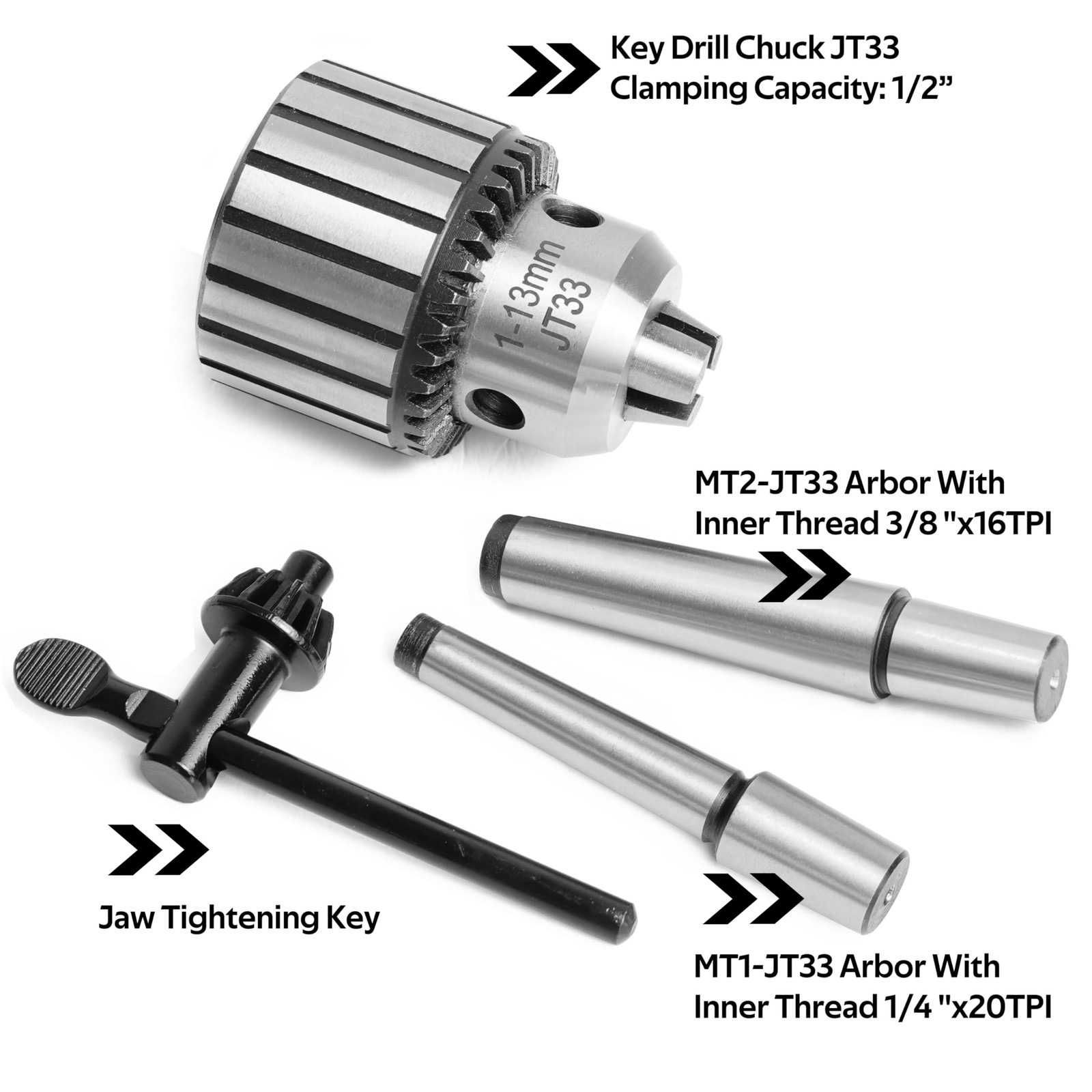 1/2-Inch Key Drill Chuck with one JT33-MT2 Taper Arbor Inner Thread 3/8&Prime;X16TP…