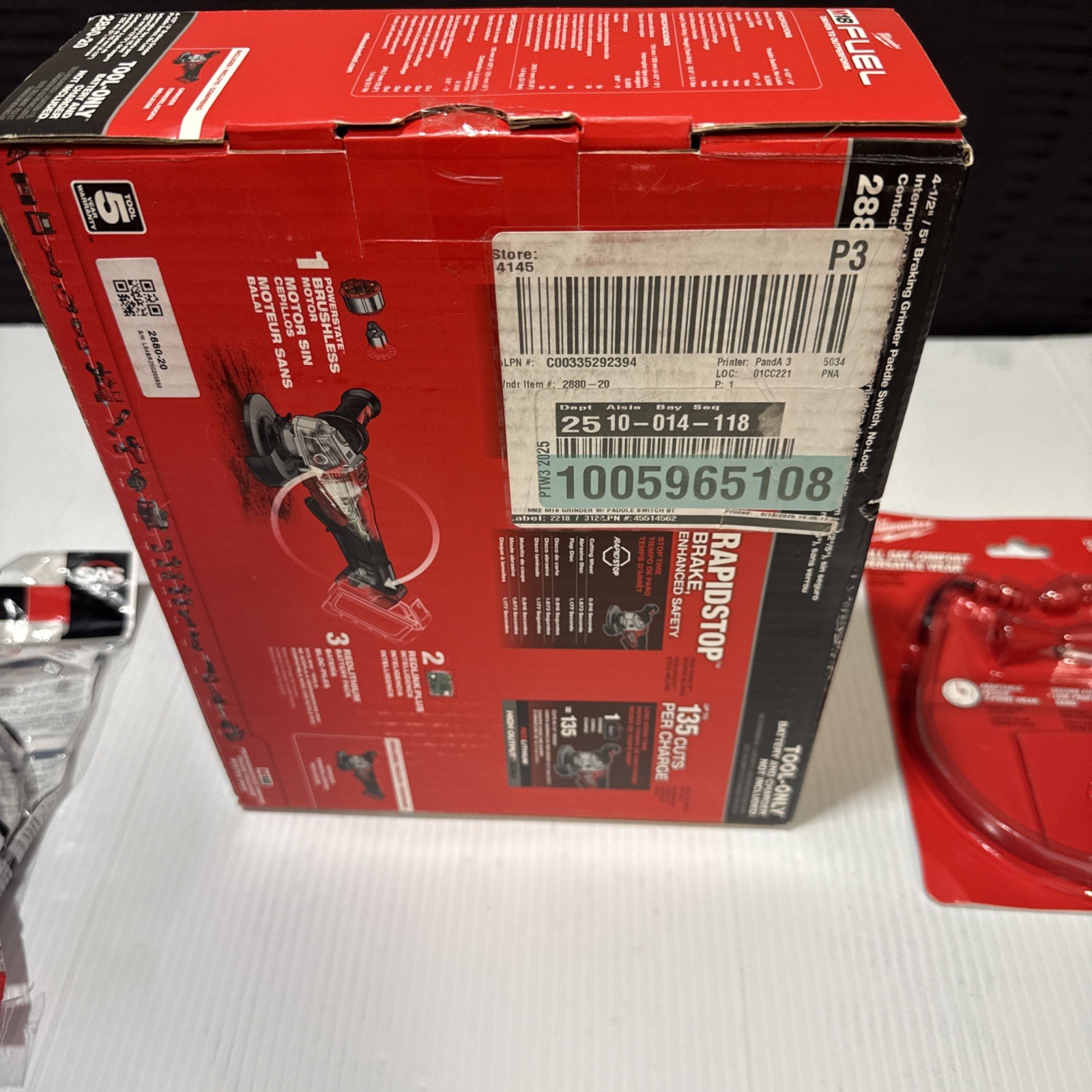 Milwaukee 2880-20 M18 FUEL Grinder NEW + Safety Glasses + Ear Protection