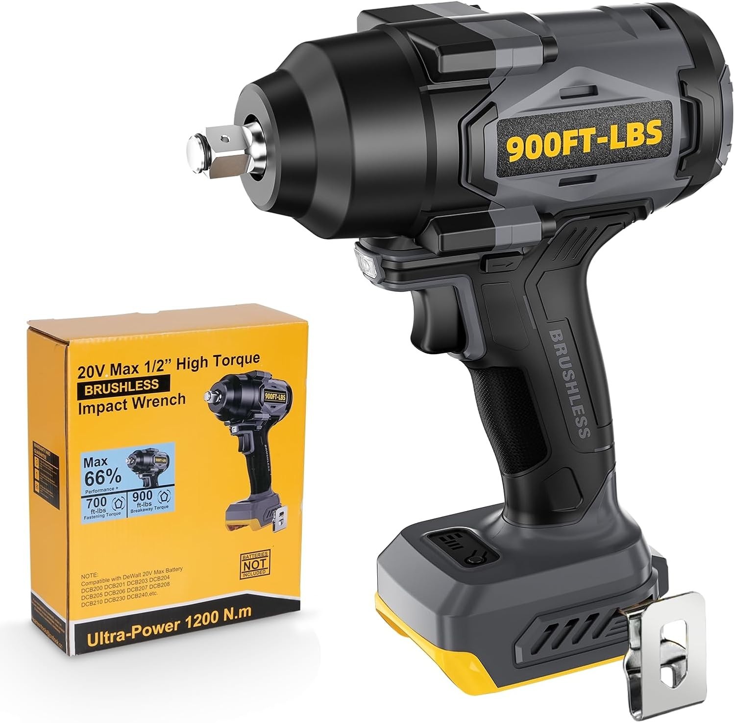 High Torque 900 Ft-lbs Cordless Impact Wrench – Brushless Motor, Tool Only, 1/2”