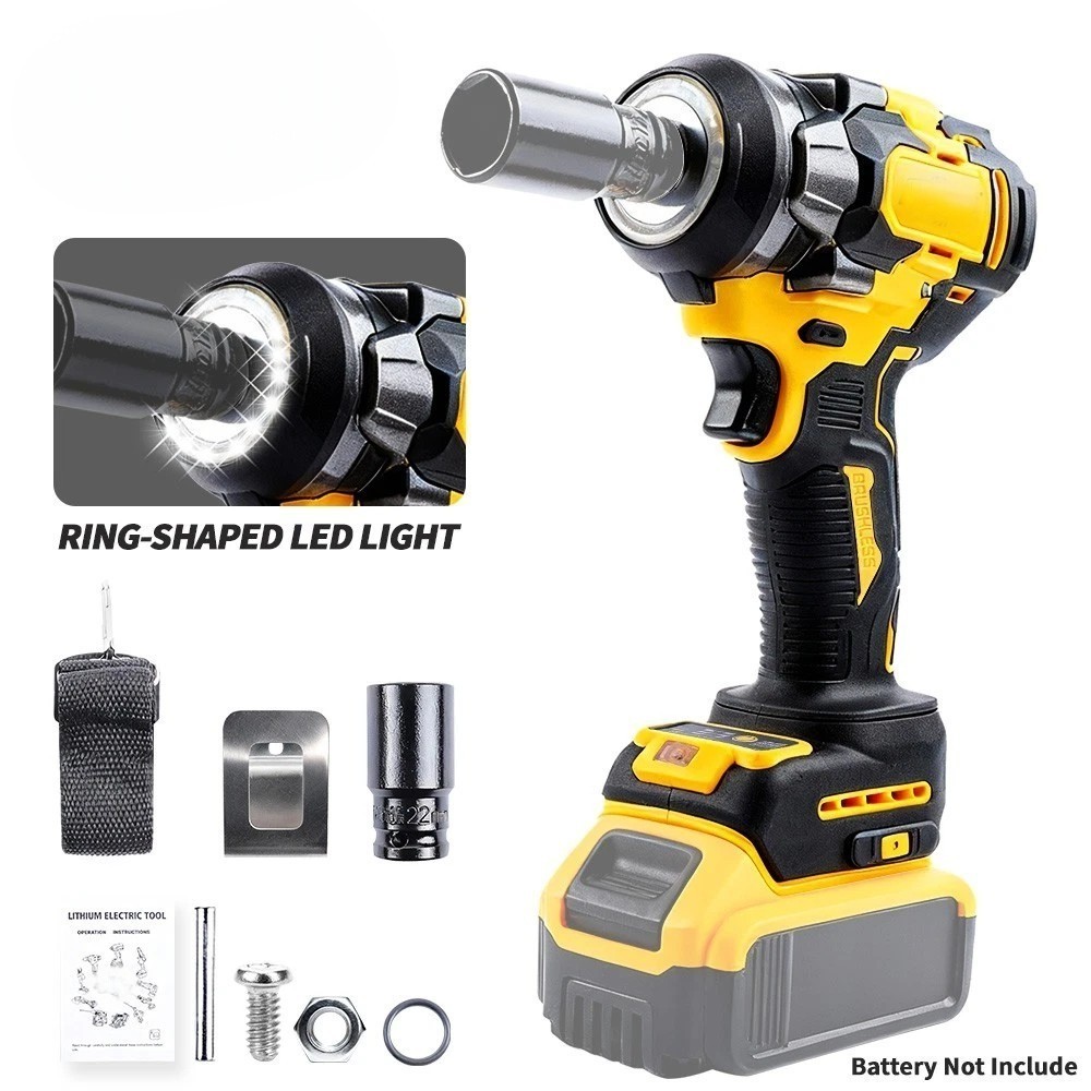 800N/m Brushless Electric Impact Wrench 1/2 Inch For Dewalt 20V Battery