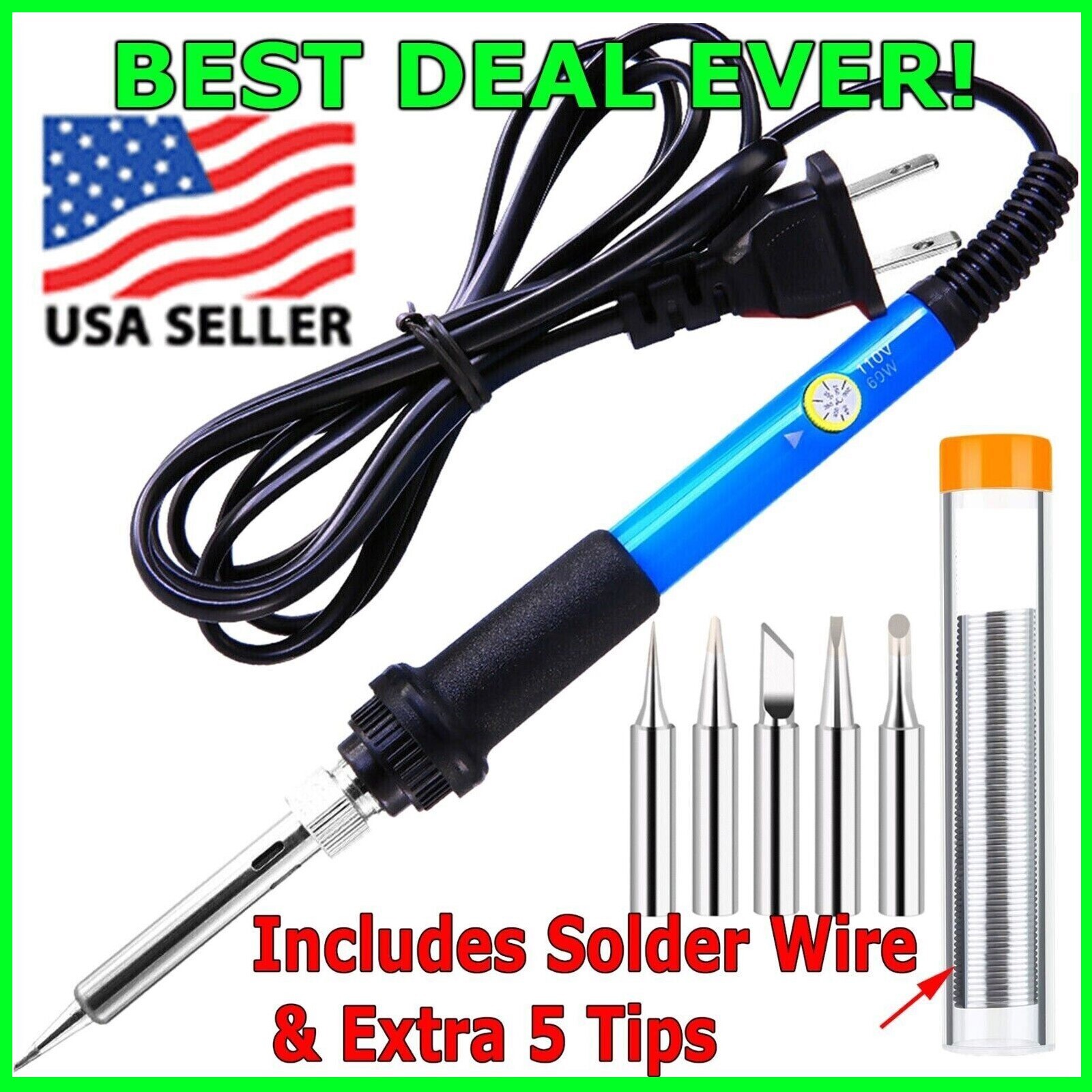 Soldering Iron Electric Gun Adjustable Temperature 60W Welding Solder Wire Kit