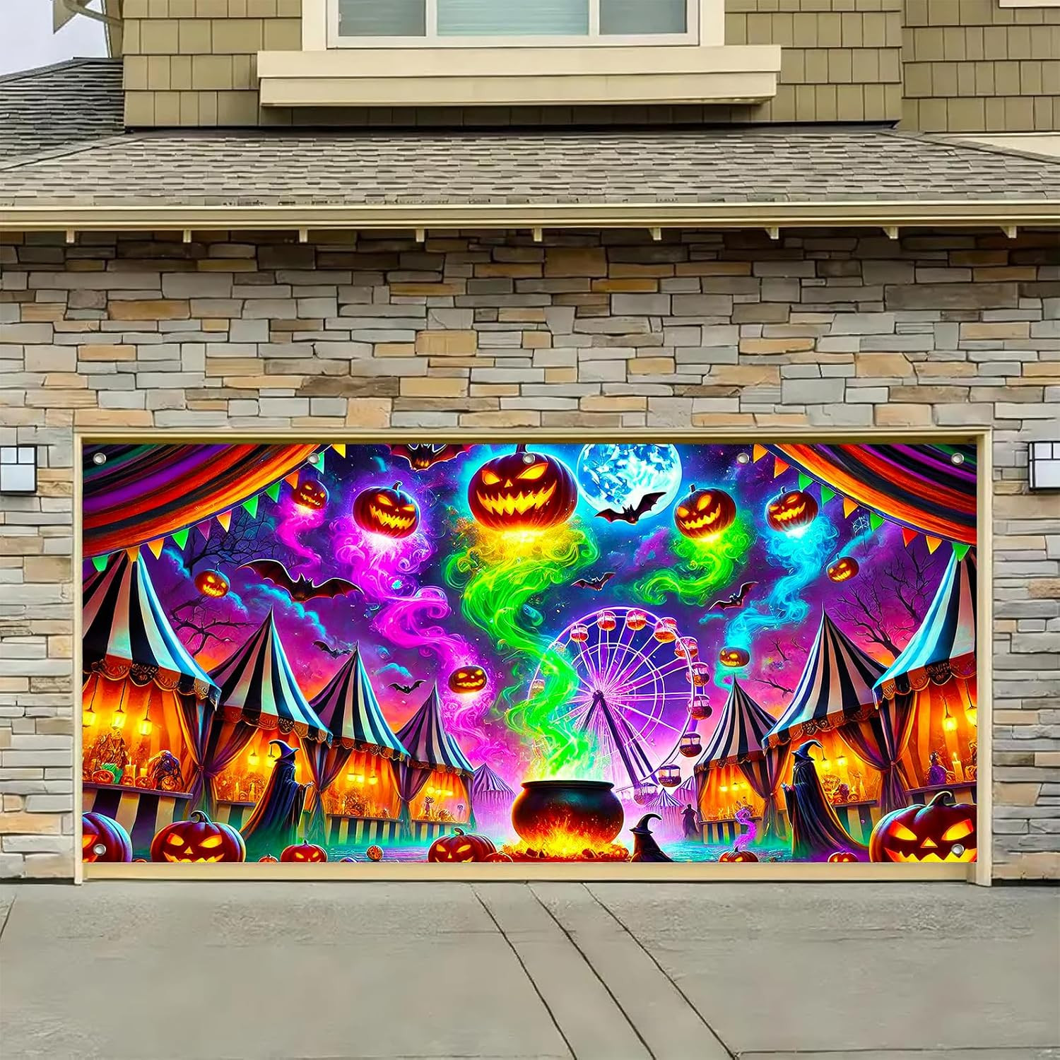 Halloween Garage Door Covers Decorative 13X6Ft Banner | Polyester, Carnival Witc
