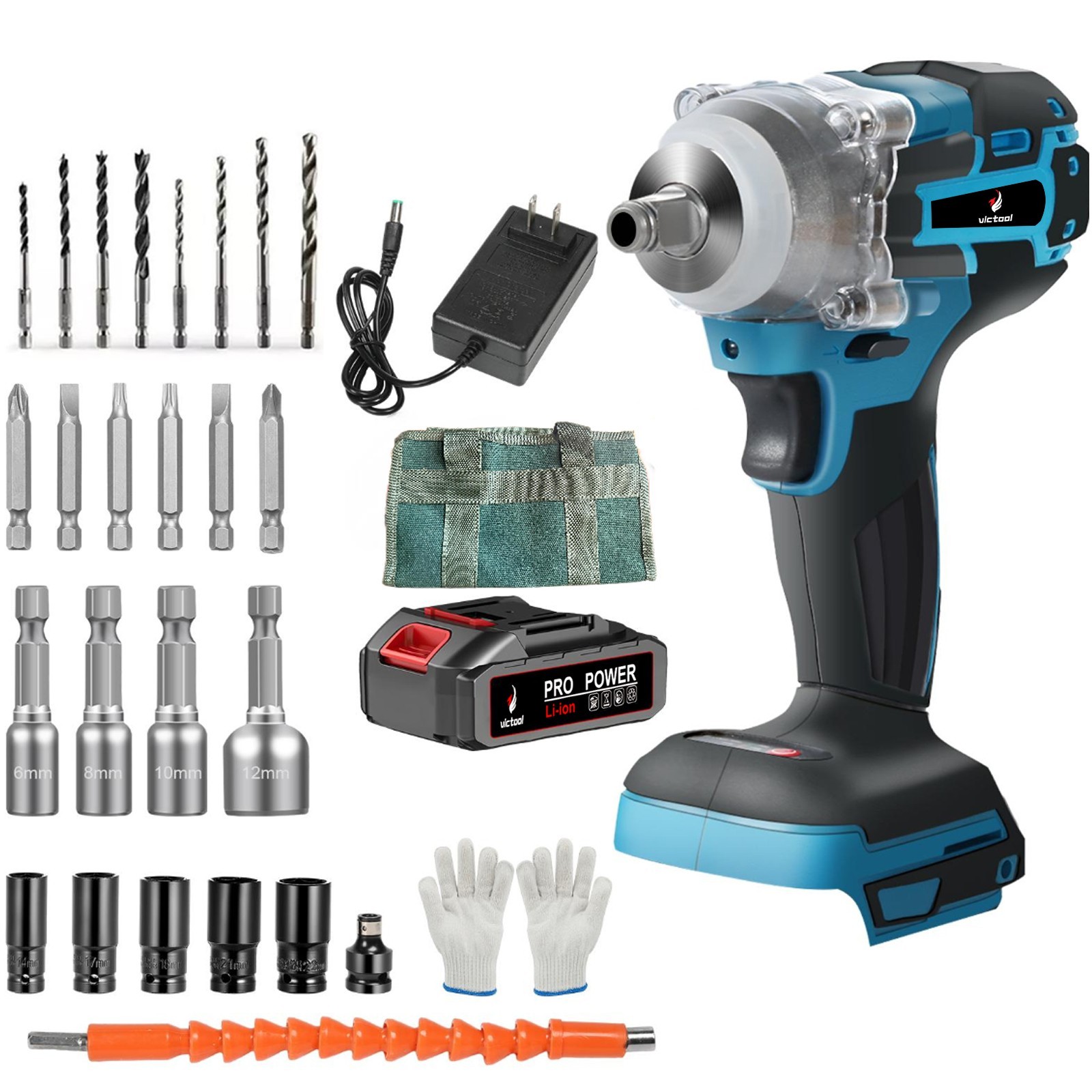 3-in-1 Brushless Impact Wrench Electric Screwdriver Drill 300Nm w/ Battery Case