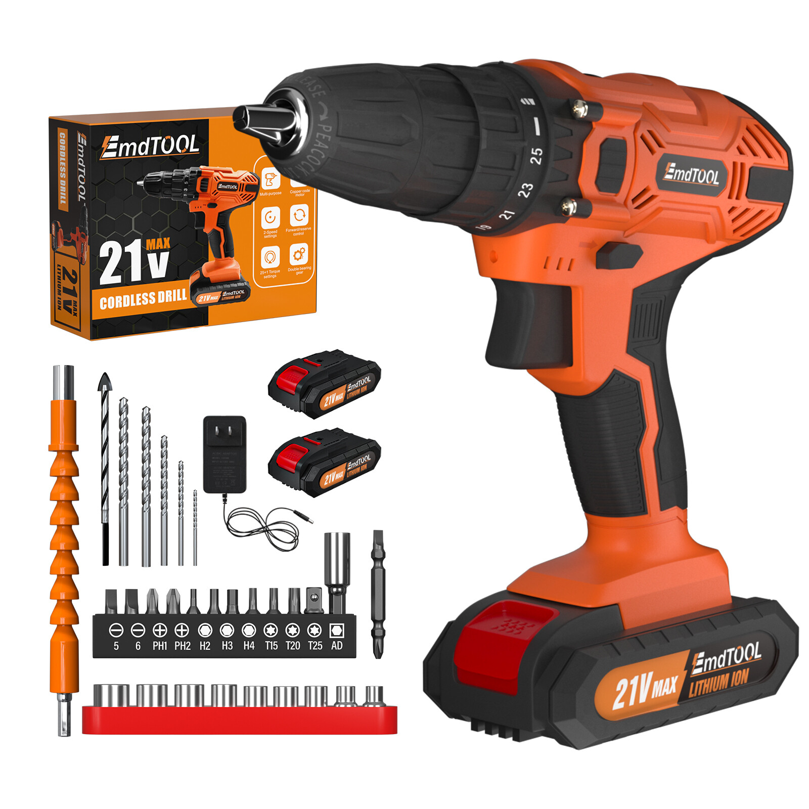 21-Volt Mini 2 Speed Electric Cordless Drill / Driver with Bits Set & Battery US