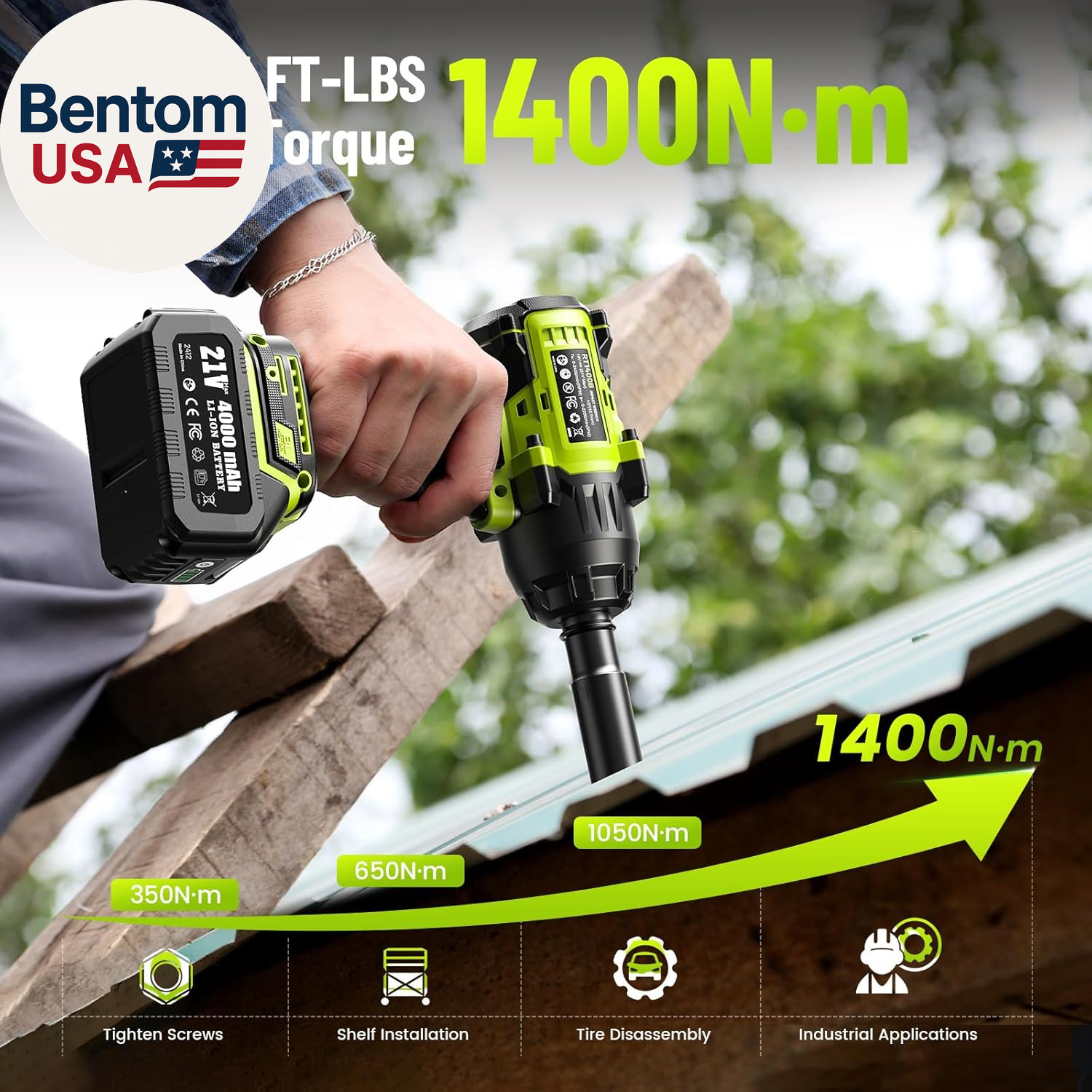 1400N.M (1032Ft-Lbs) Cordless Impact Wrench, 1/2 High Torque Brushless Impact Gu