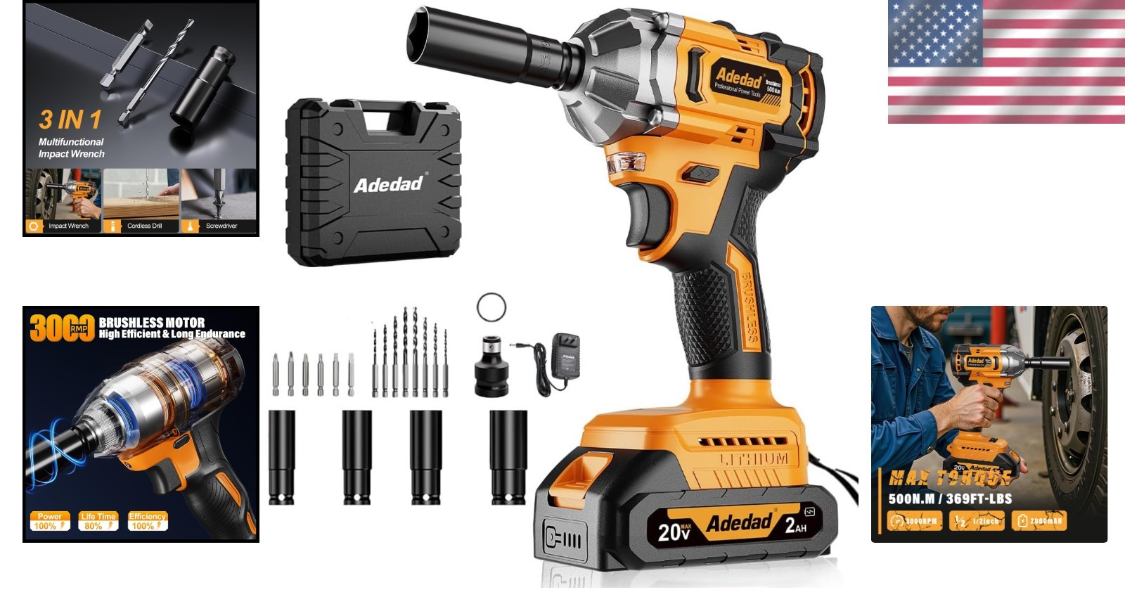 Versatile 3-in-1 Impact Gun with 8 Drill & 6 Screwdriver Bits for Efficiency
