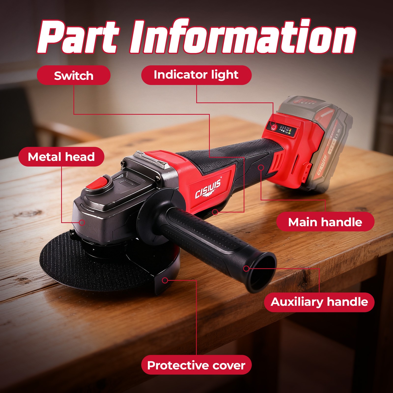 CISIVIS Cordless Brushless Angle Grinder for Milwaukee M18 Battery 4-1/2 Inch