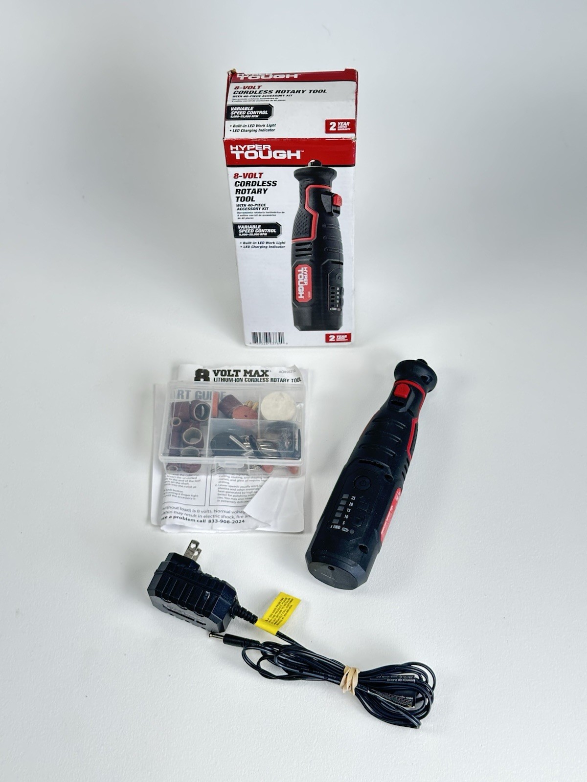 8V Cordless Rotary Tool Kit Accessories LED Light Rechargeable Red