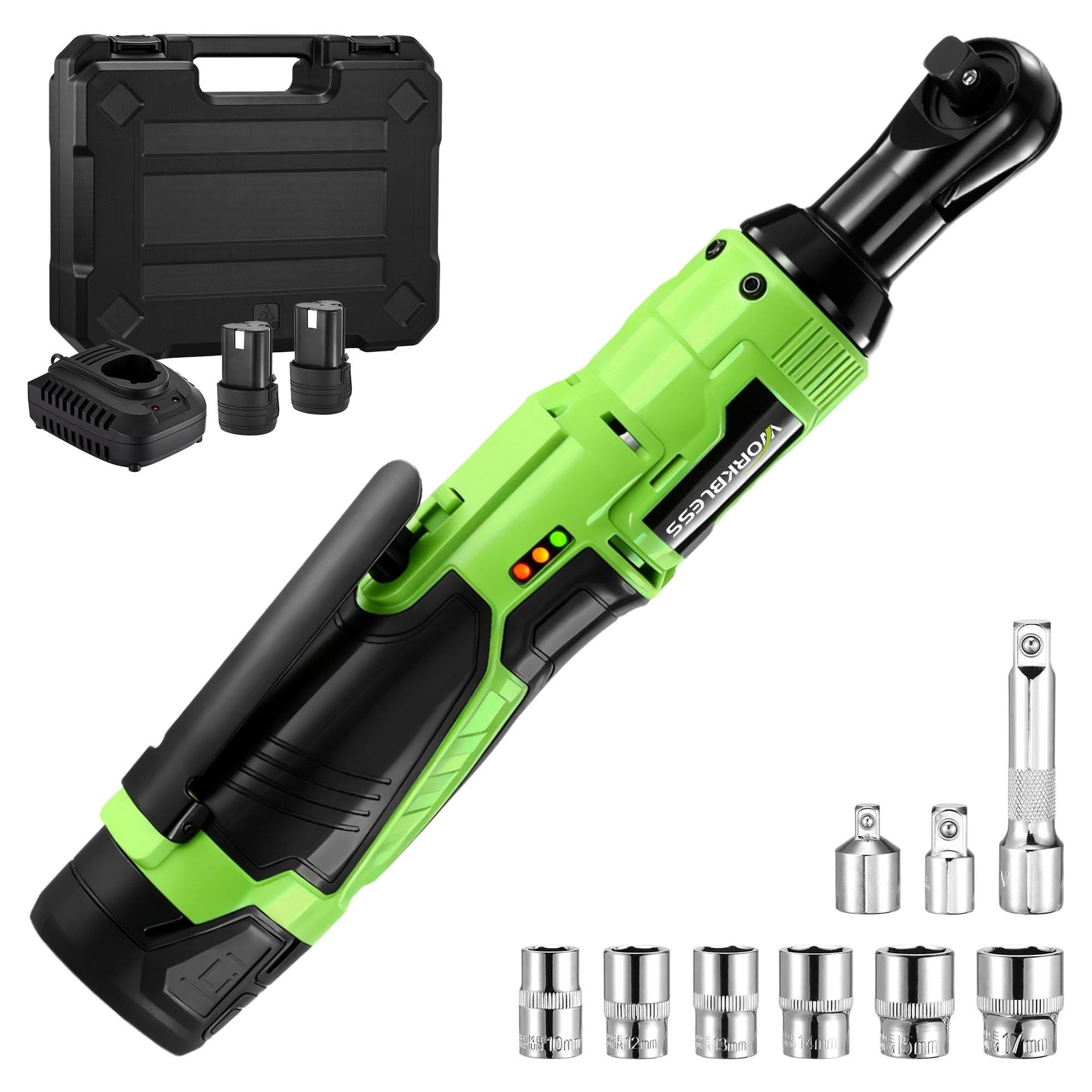 3/8&Prime; Electric Ratchet Wrench Set, 12V Cordless Ratchet, Power Socket Wrench S…