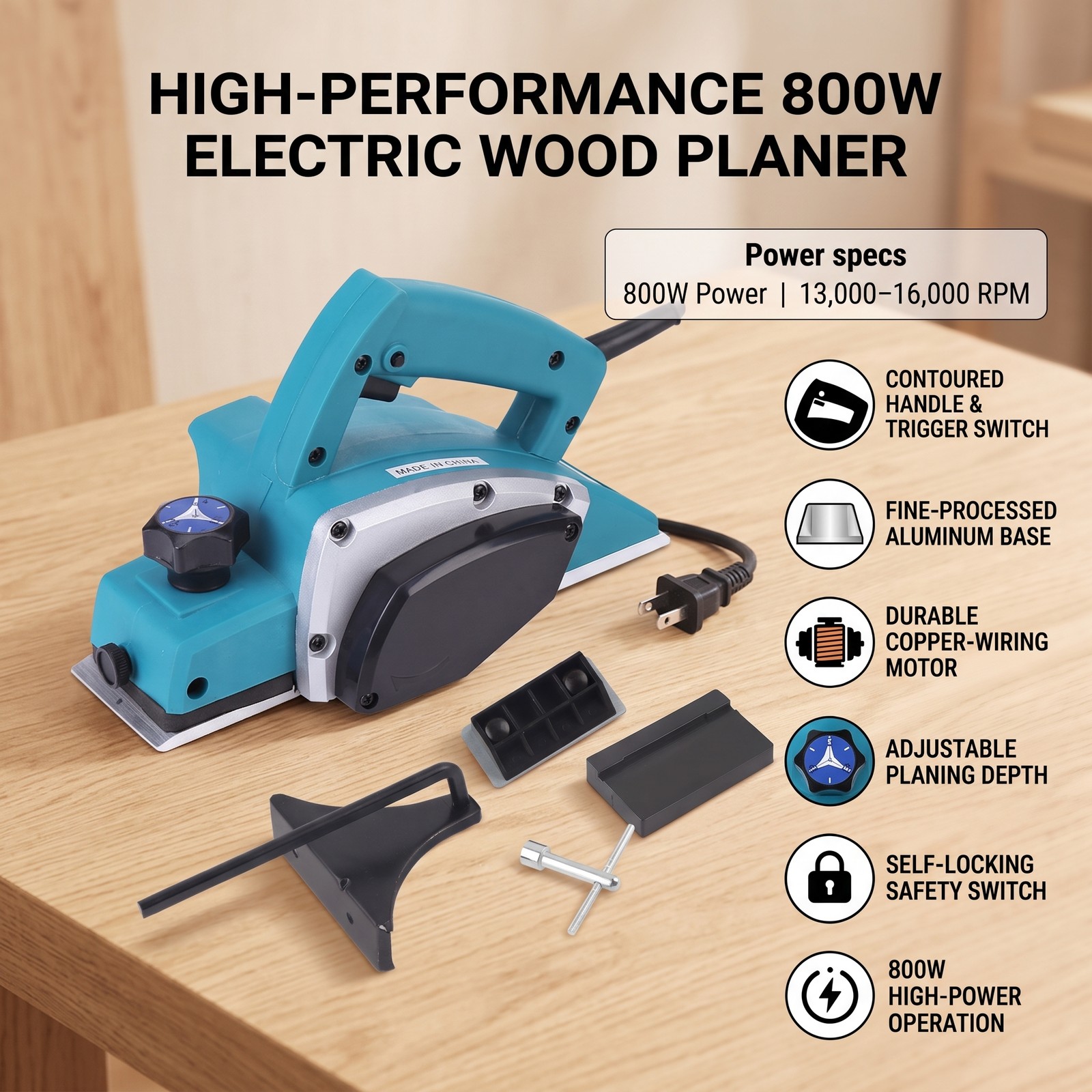 Portable Electric Wood Planer Low Heat Long Service Life Electric Wood Plane