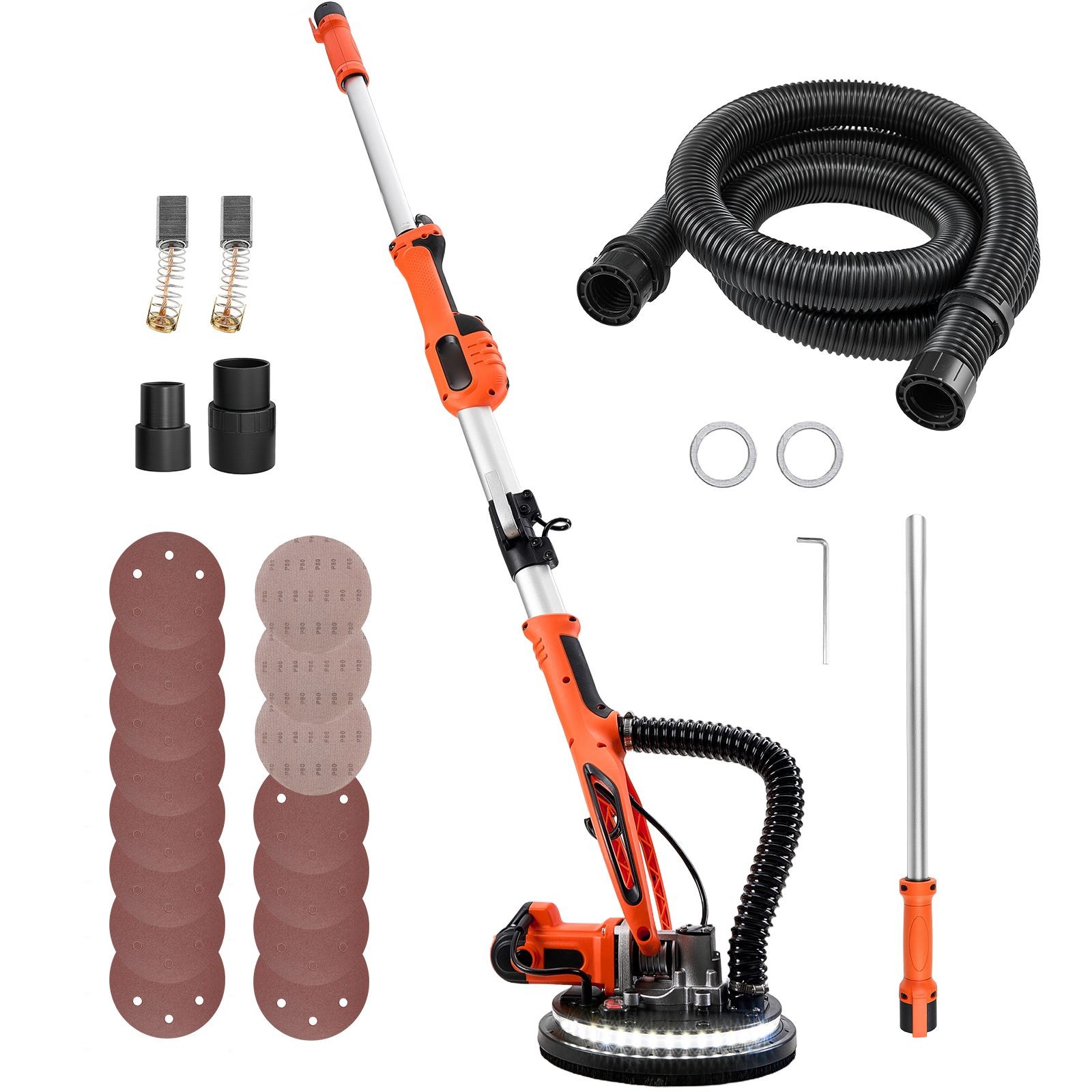 850W Electric Drywall Sander LED Light 15 Discs 4.6-5.9ft Pole Swivel Handle
