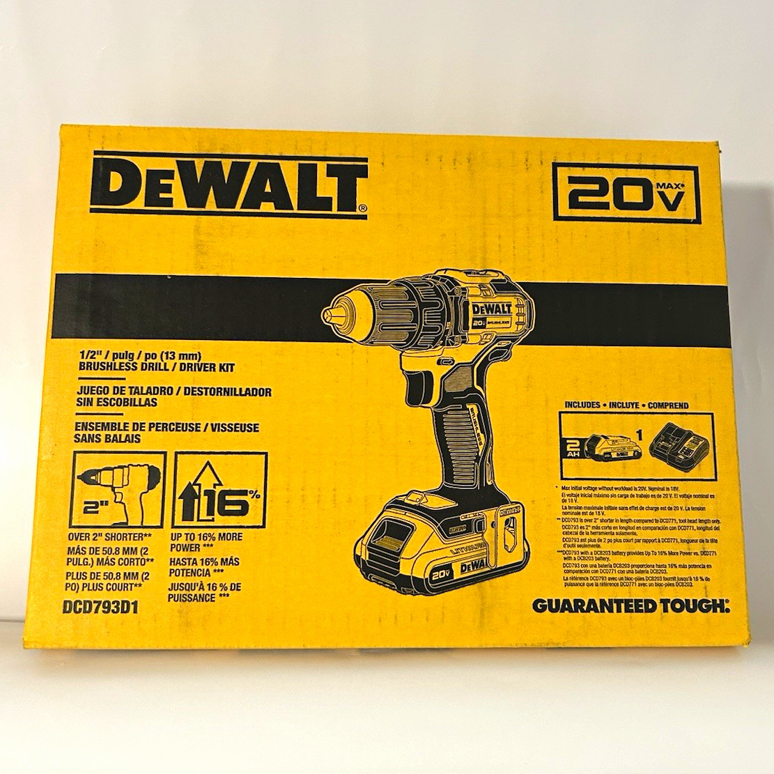 Brand New DEWALT 20V MAX Brushless 1/2in Keyless Drill Kit DCD793D1 2Ah Batt+Chg