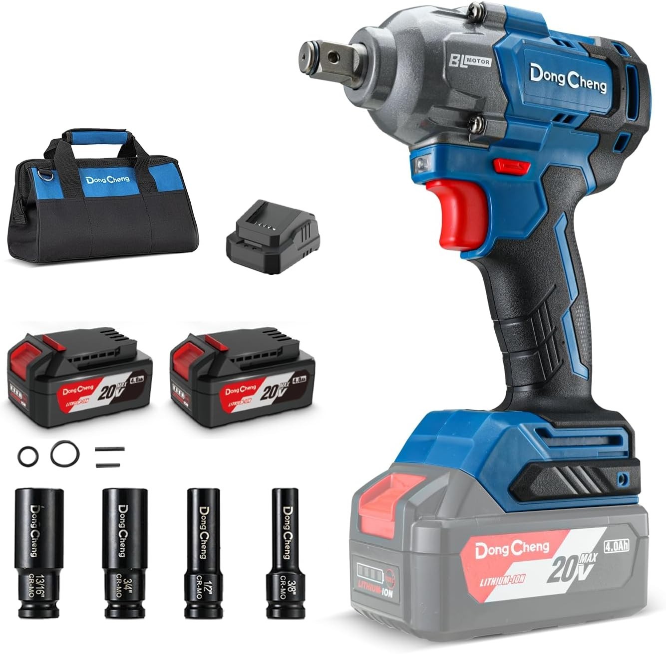 Dong Cheng Impact Wrench 20V 360 ft-lbs Drive Cordless Kit with Battery