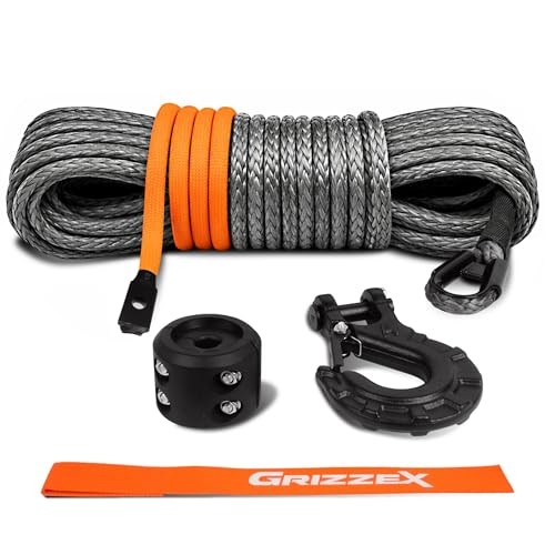 1/4&Prime; x 50ft Synthetic Winch Rope with Forged Hook & Rubber Stopper & Safety