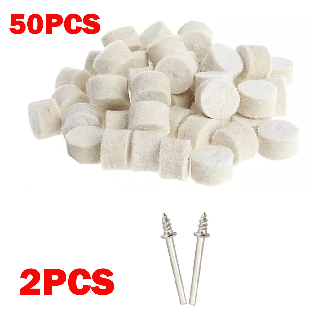 (52pcs) Wool Felt Polishing Buffing Pad 13mm + 2pc Shank For Grinding Wheel
