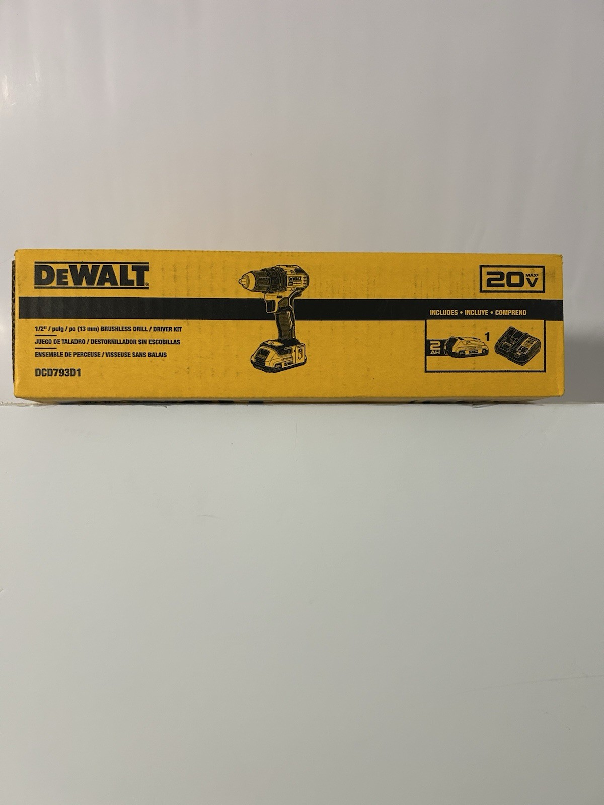 Brand New DEWALT 20V MAX Brushless 1/2in Keyless Drill Kit DCD793D1 2Ah Batt+Chg