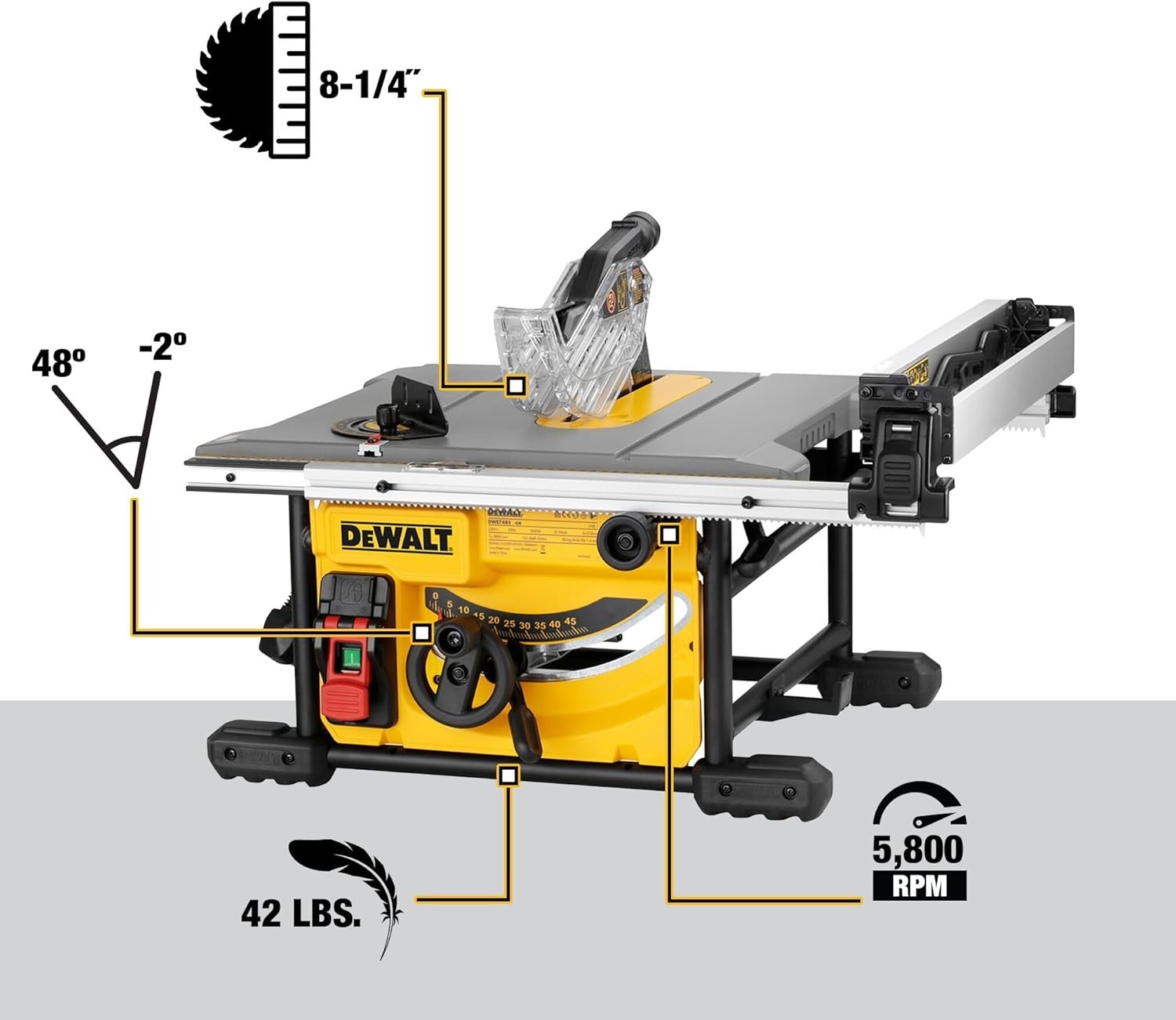 NEW DEWALT DWE7485 8.25-in 15 -Amp Portable Jobsite Table Saw