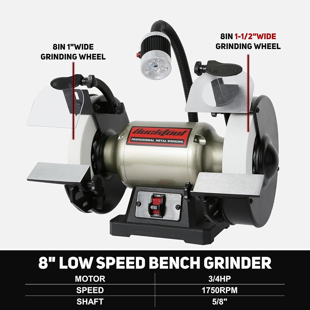 BUCKTOOL 8 Inch 3/4 HP Low-Speed Bench Grinder fit CBN Wheel Grinder