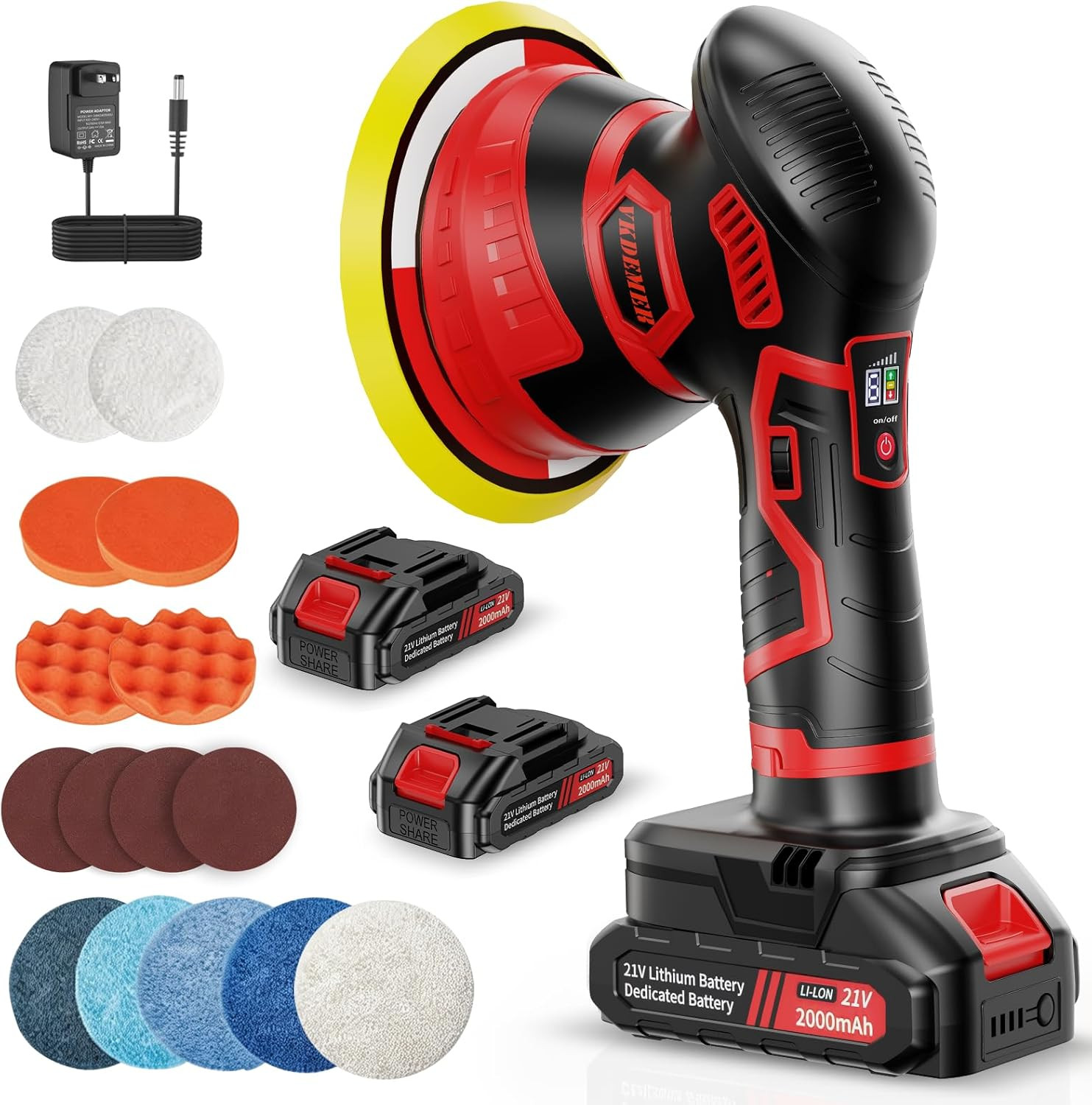 Cordless Car Buffer Polisher, 6-Speed Orbital (5500RPM) DA Polisher with 2X 21V