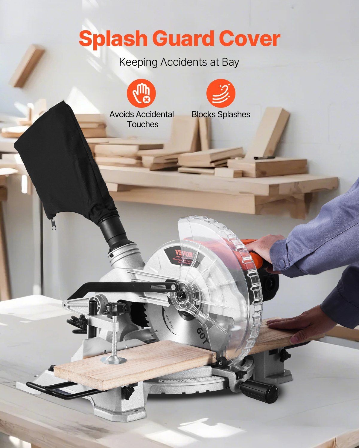 10in 15A 60T Compound Miter Saw Smooth Operation Left Bevel 0-45° Protection