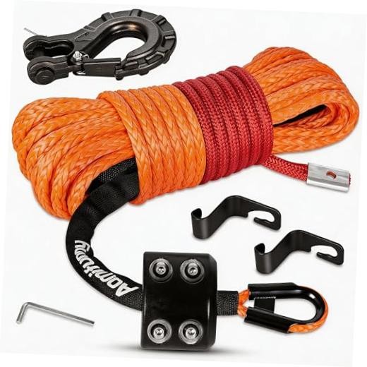 Synthetic Winch Rope,1/4&Prime; x 50 ft 10000Lbs Winch Rope Line, Synthetic Winch