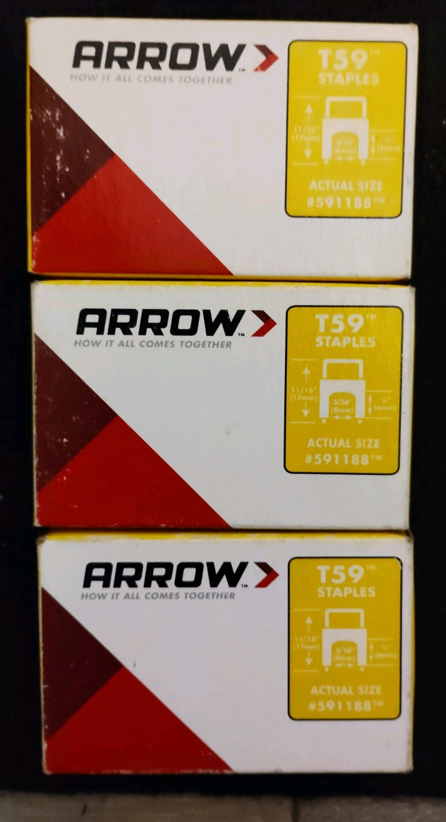 (3) Arrow T59 5/16&Prime; Insulated Steel Staple Clear Wire Cable CAT5 Fastener 591188