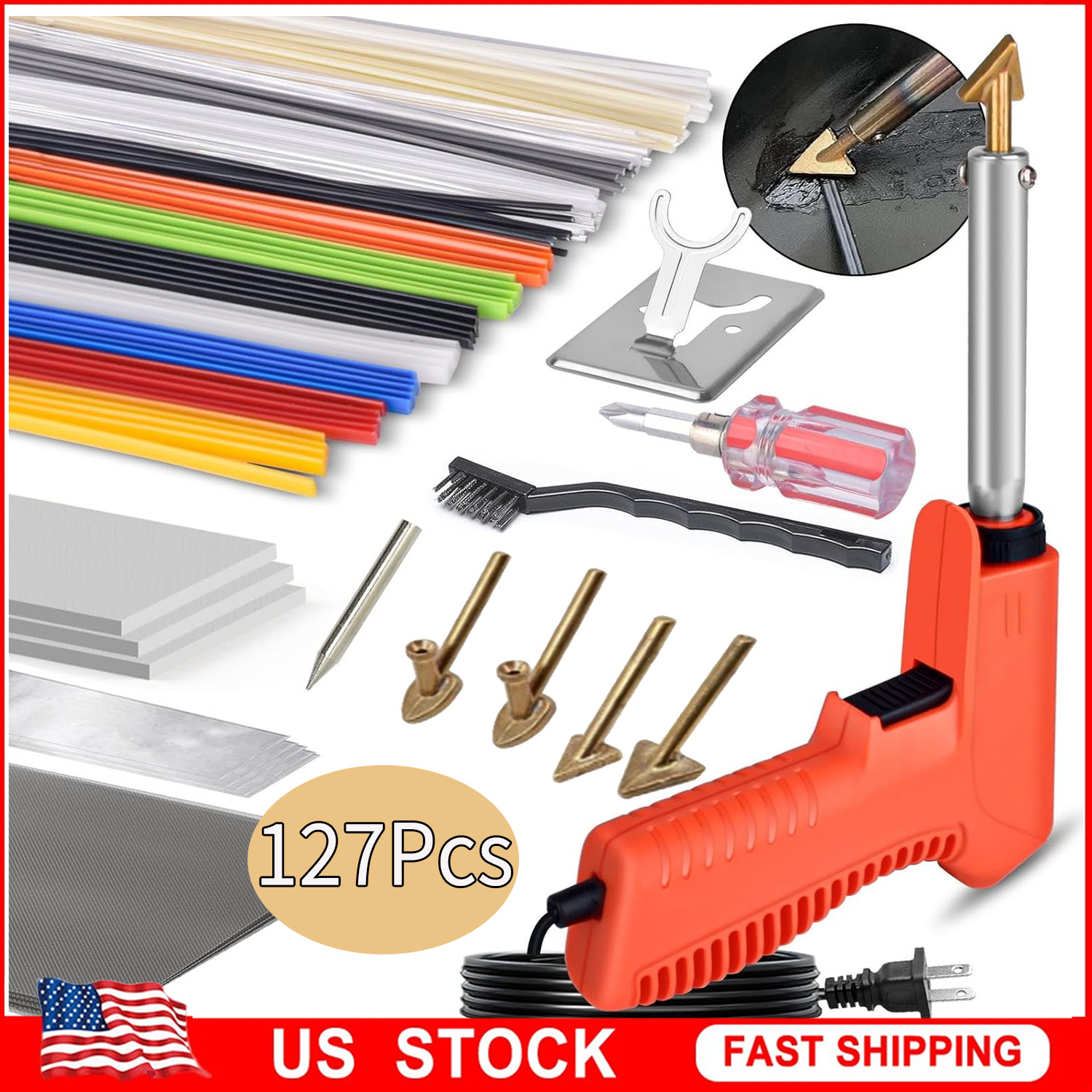 120W Plastic Welder, 5 Tips 3 in 1 Plastic Welding Kit Plastic Repair Kit 127pcs