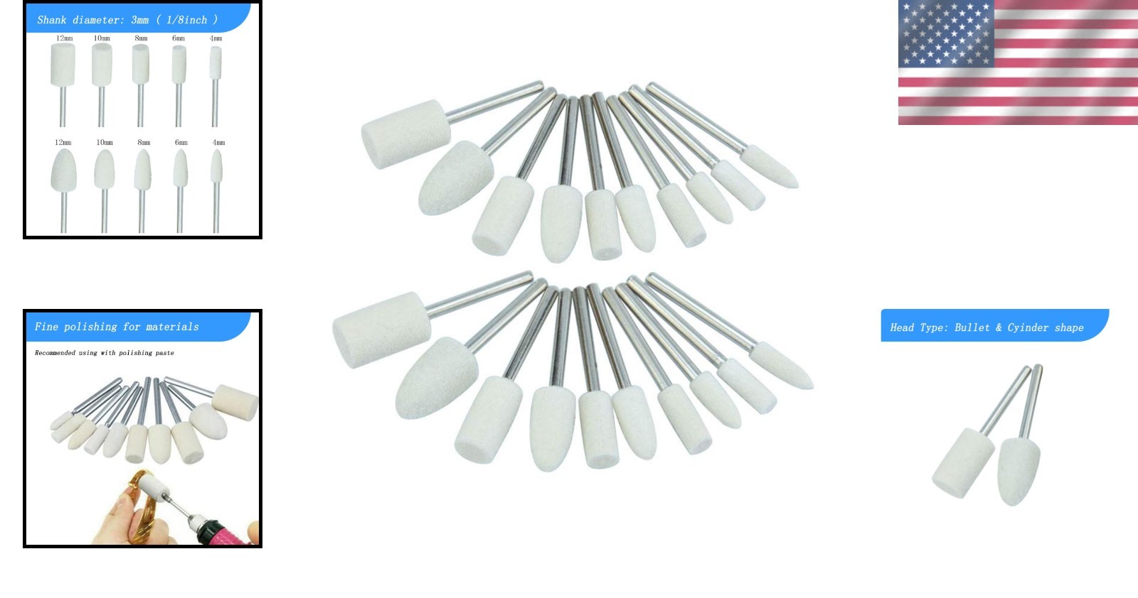 20 Pcs Wool Felt Polishing Wheels Grinding Bits for Dremel Rotary Tool