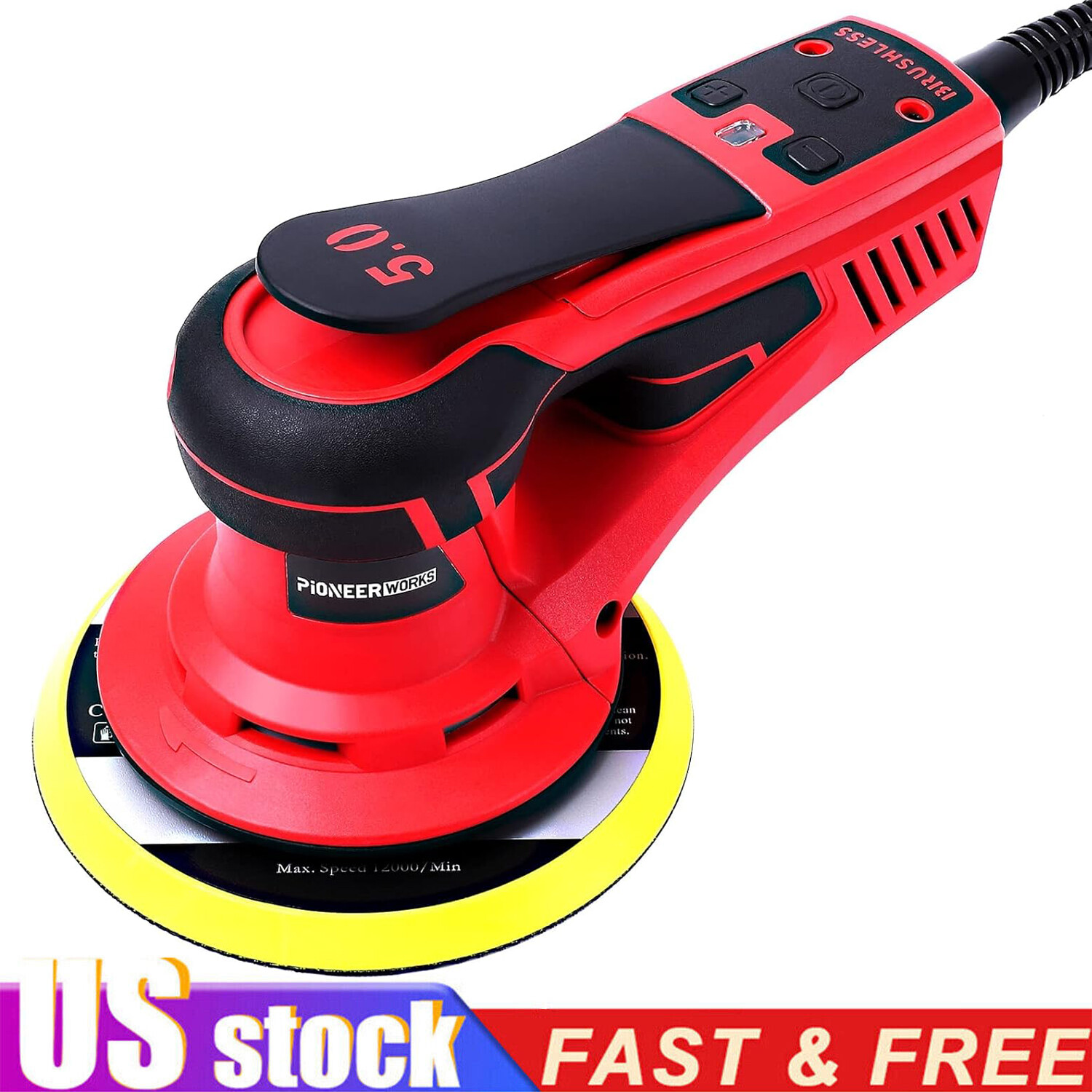 6&Prime; Electric Brushless Random Orbital Sander 350W Variable Speed 5.0MM Orbit US