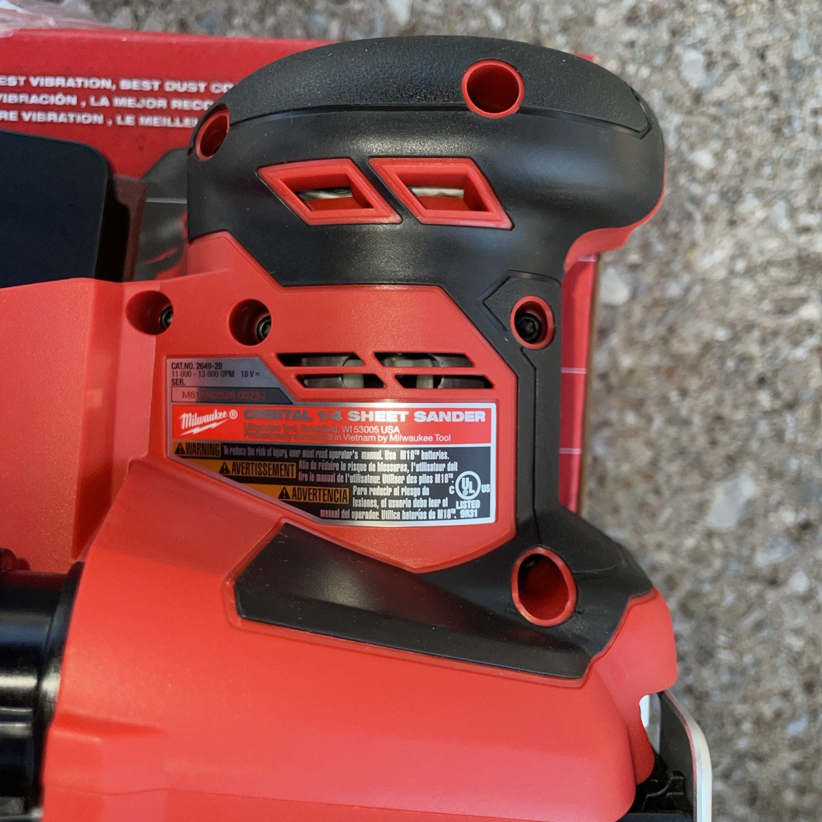 Milwaukee M18 18V Battery 1/4 Sheet Orbital Sander 2649-20 Red/Black