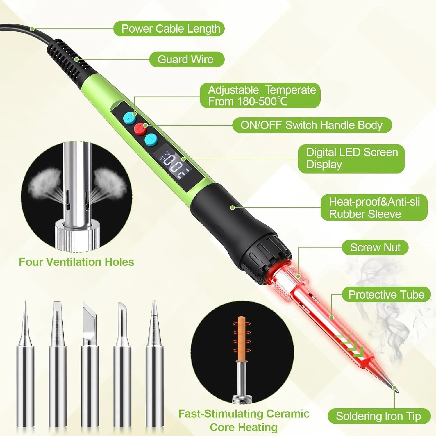 Soldering Iron Kit, 100W LED Digital Solder Gun kits with Ceramic Heater, Adjust