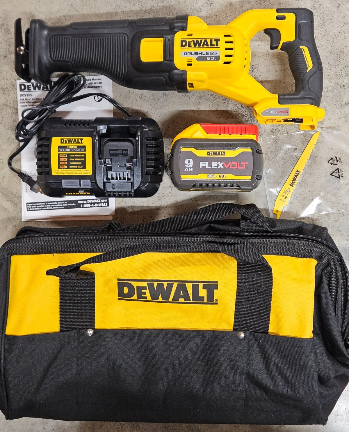 NEW DeWalt 60V FLEXVOLT Brushless Reciprocating Saw w/ 9aH Battery Model# DCS389