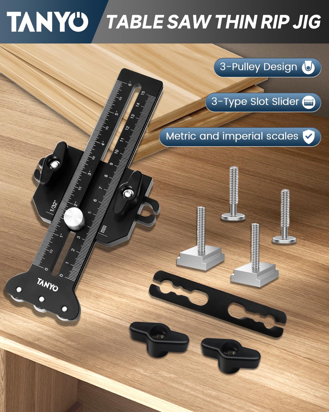 Thin Rip Jig Table Saw Jig Guide for Making Repetitive Narrow Strip, 3 Pulley…