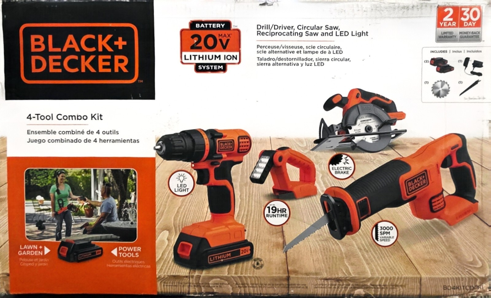 BLACK+DECKER 20V MAX 4-POWER TOOL COMBO KIT With 2-BATTERIES RETAIL BD4KITCDCRL