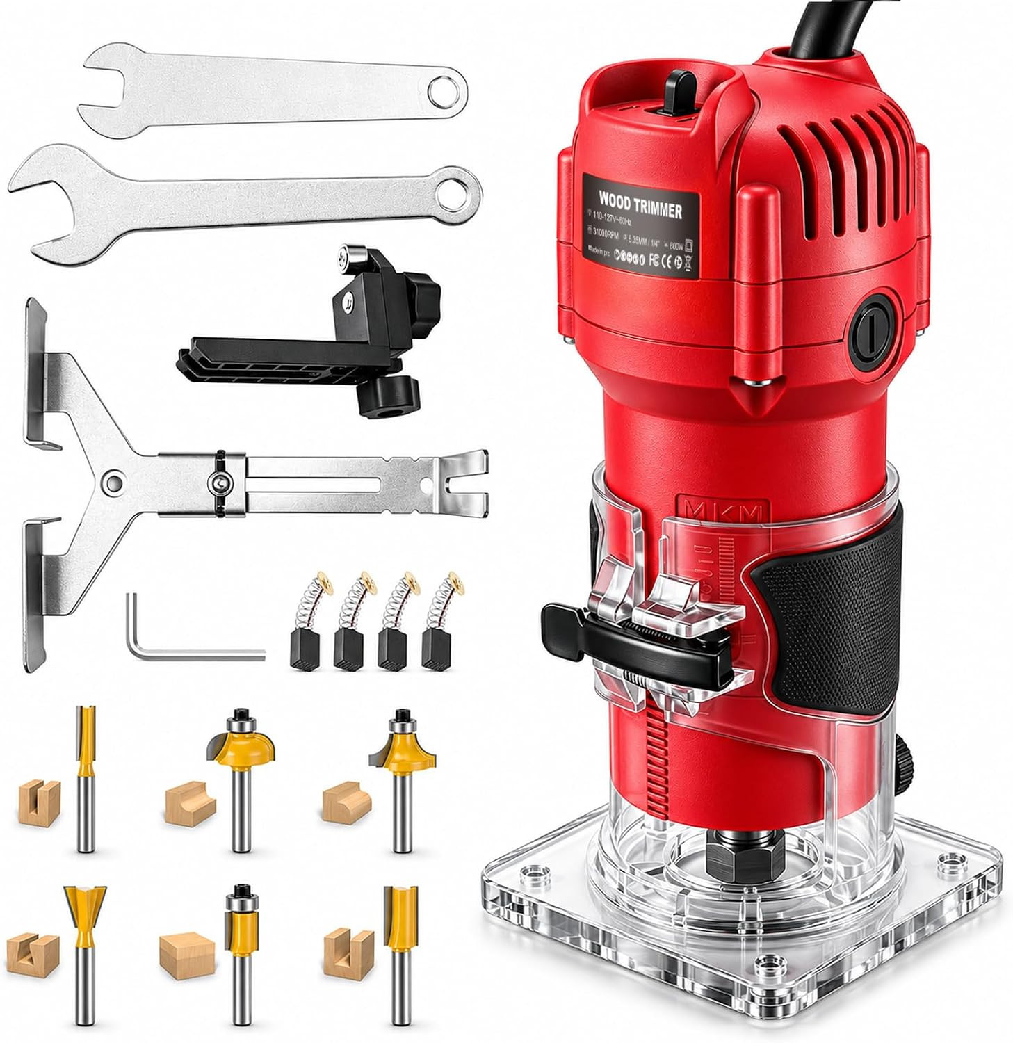 800W Compact Wood Router Tool, 32,000 RPM Electric Palm Router | 1/4&Prime; Collet Han