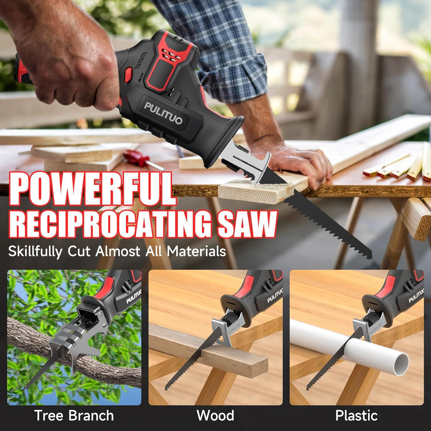 Cordless Reciprocating Saw, Speed 3000Spm，With Clamping Jaw, 2000 Mah Battery/ 1