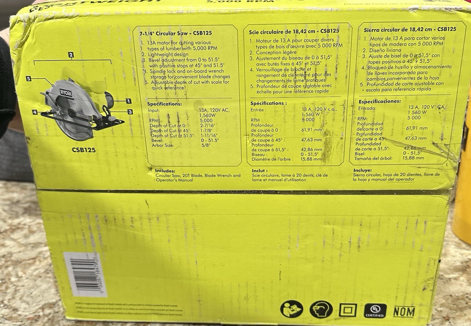 Ryobi CSB125 120V 14A 7-1/4 Corded Circular Saw. Great Condition Barely Used