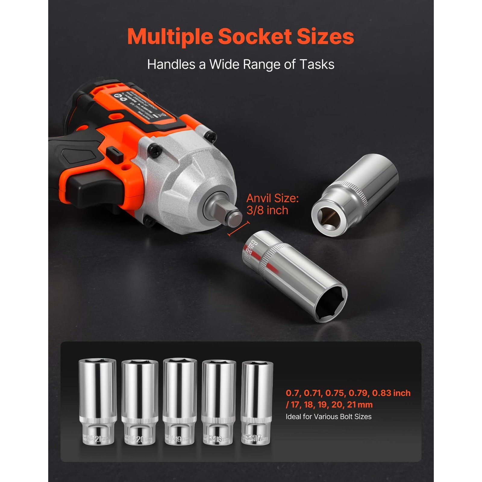 Uimoso Cordless Impact Wrench 280 ft-lbs Torque 3/8 inch 20V with 4Ah Battery