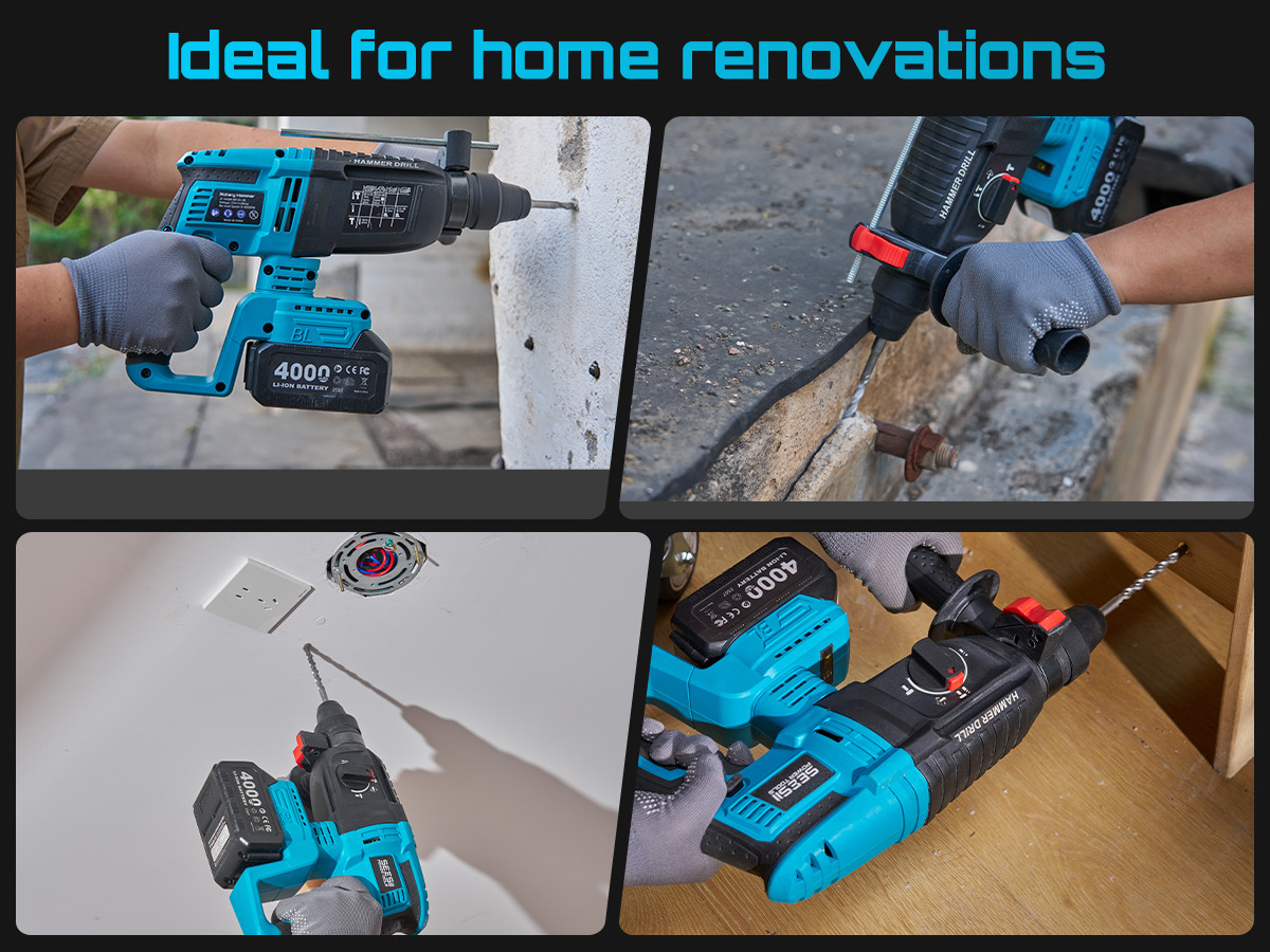 Power Tool Combo Kit Electric Hammer Angle Grinder Brushless Impact Wrench 2×4.0