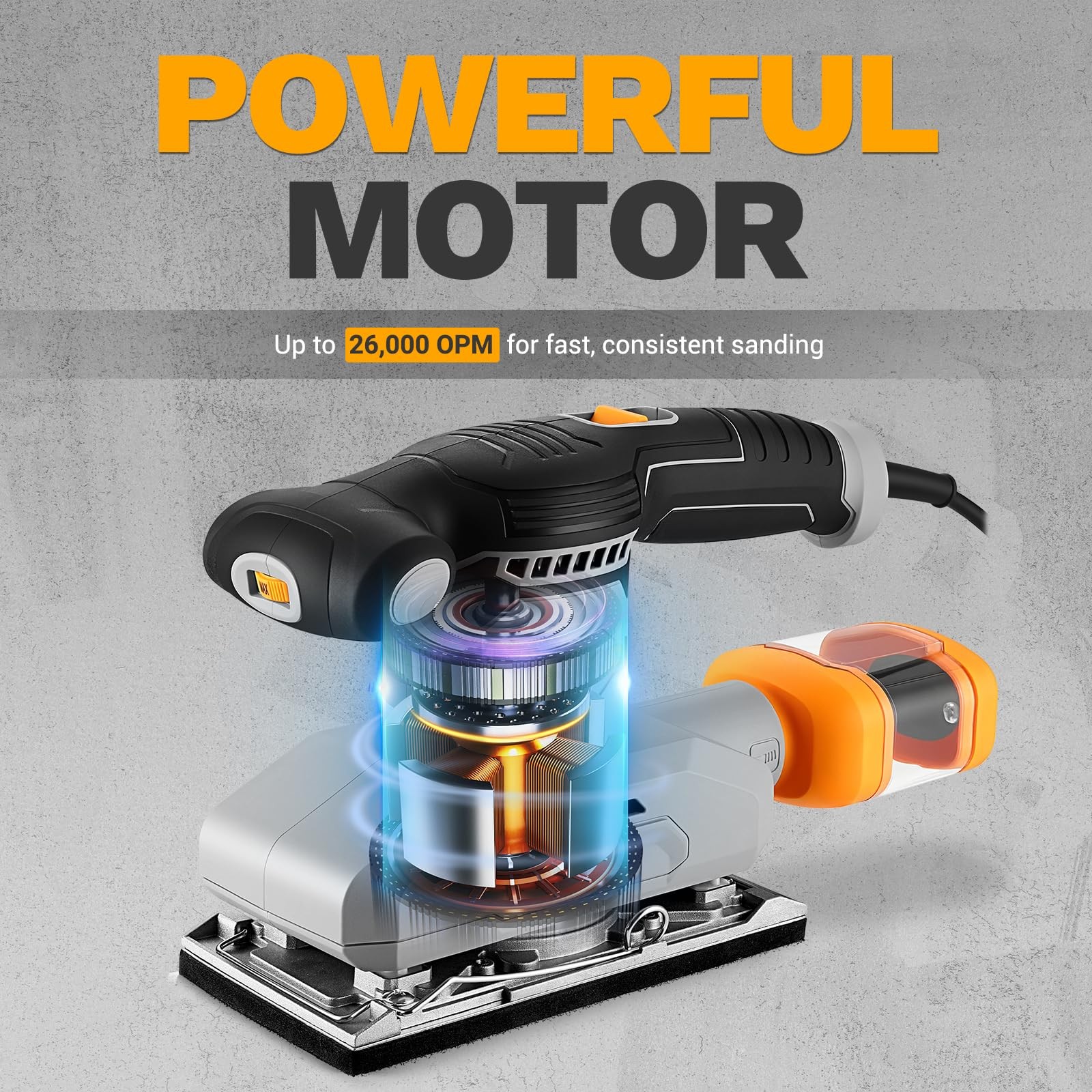 2.2 Amp 1/3 Sheet Palm Sander for Woodworking, Variable Speed up to 26,000 OP…