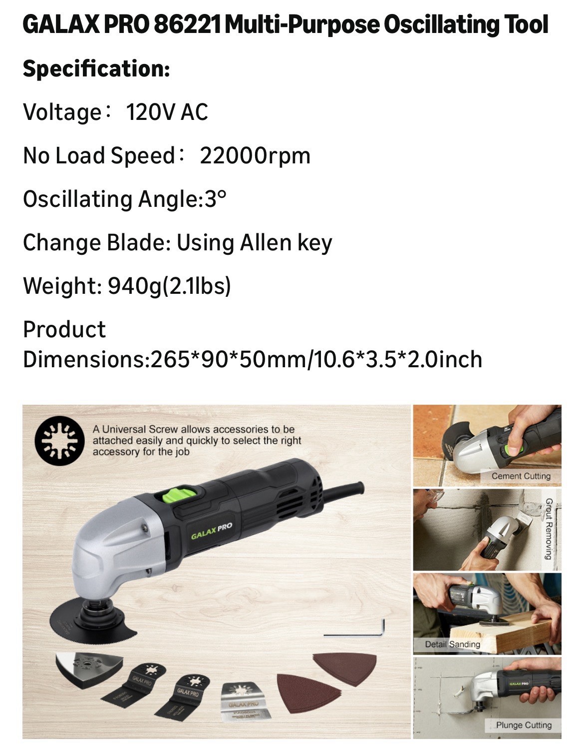 Power Tools Galaxy Pro Oscillating Tools 1.5 Amp Variable Speed