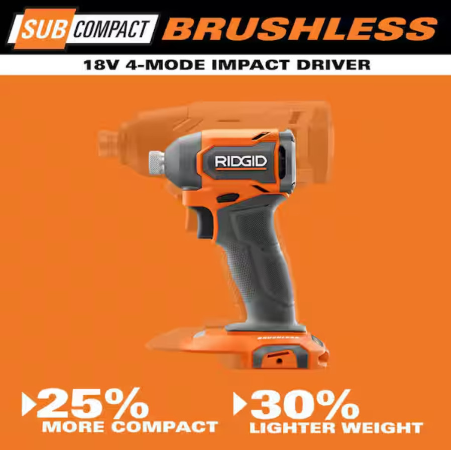 RIDGID 18V SubCompact Brushless Cordless Impact Driver Kit (with 2.0 Ah Battery)