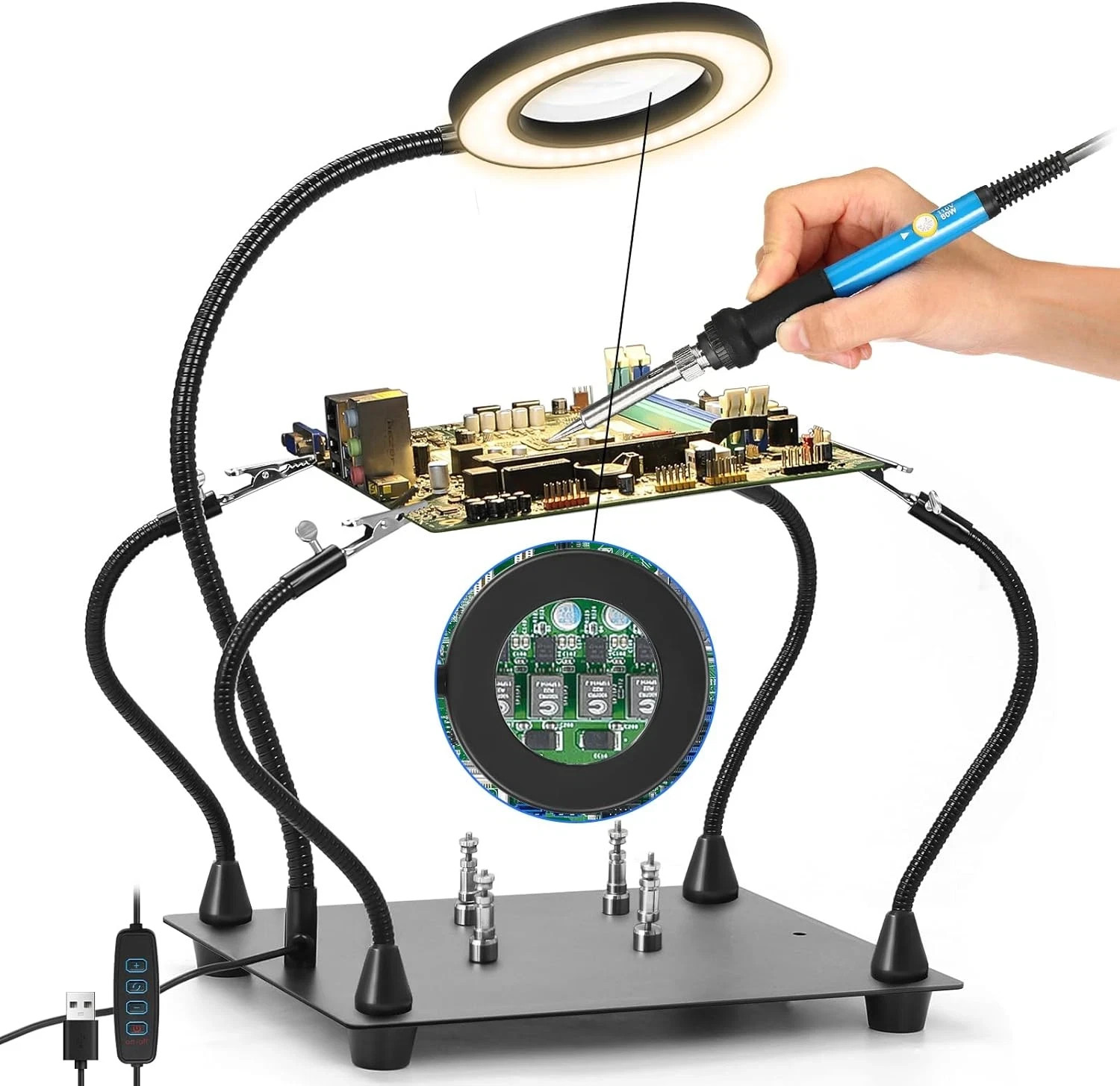 Helping Hands Soldering Magnifying Glass, Upgrade Soldering Station with 3X LED